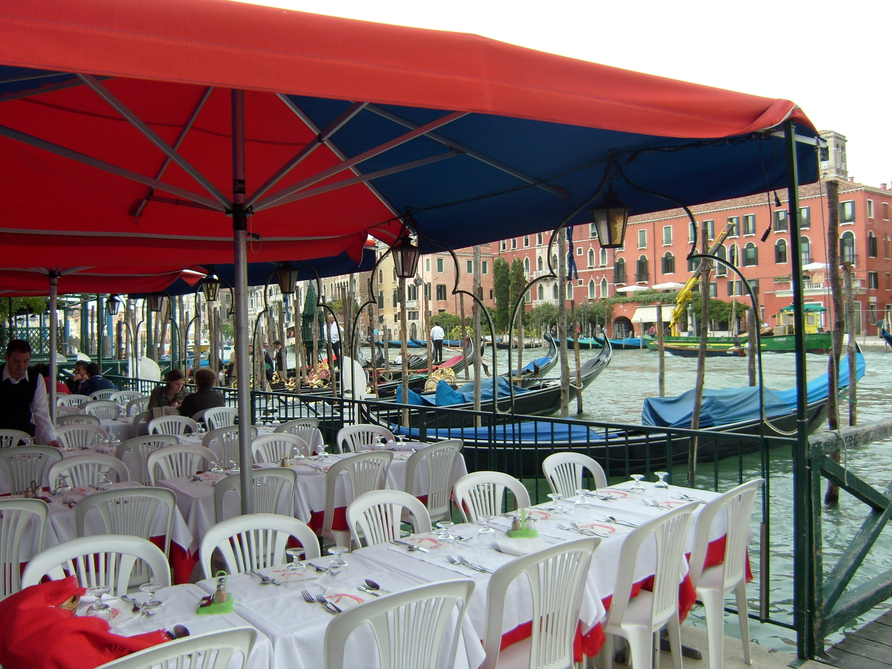 outdoors, cafe, blue, tent, red, seat, italy, venice - Italy, tourist, city, 2K, building, nature, architecture, canal, travel Destinations, church, chair, HD Wallpaper