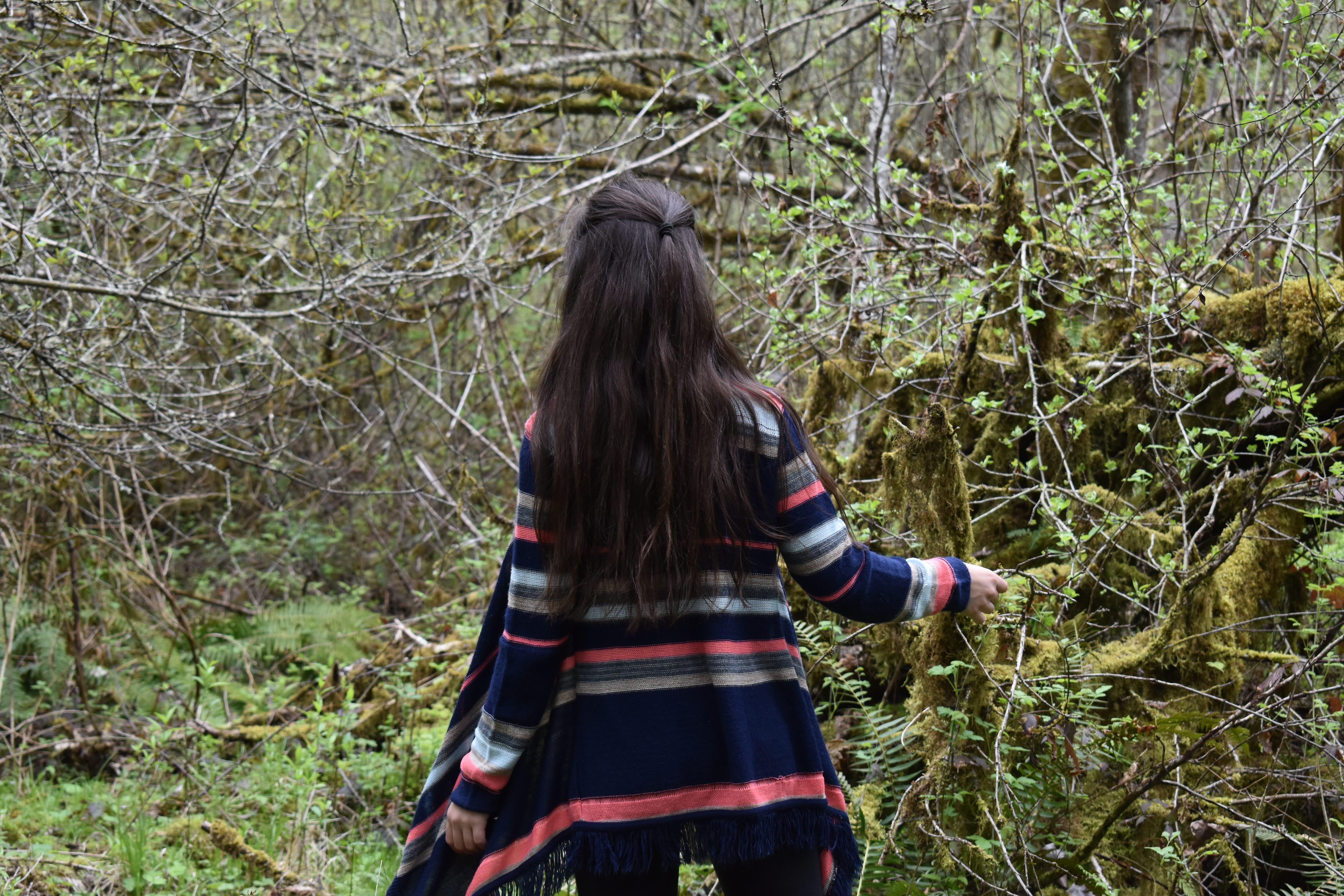 human, hairstyle, land, hair, standing, adult, lifestyles, 5K, real people, vegetation, woodland, grove, growth, plant, denim, casual clothing, one person, HD Wallpaper