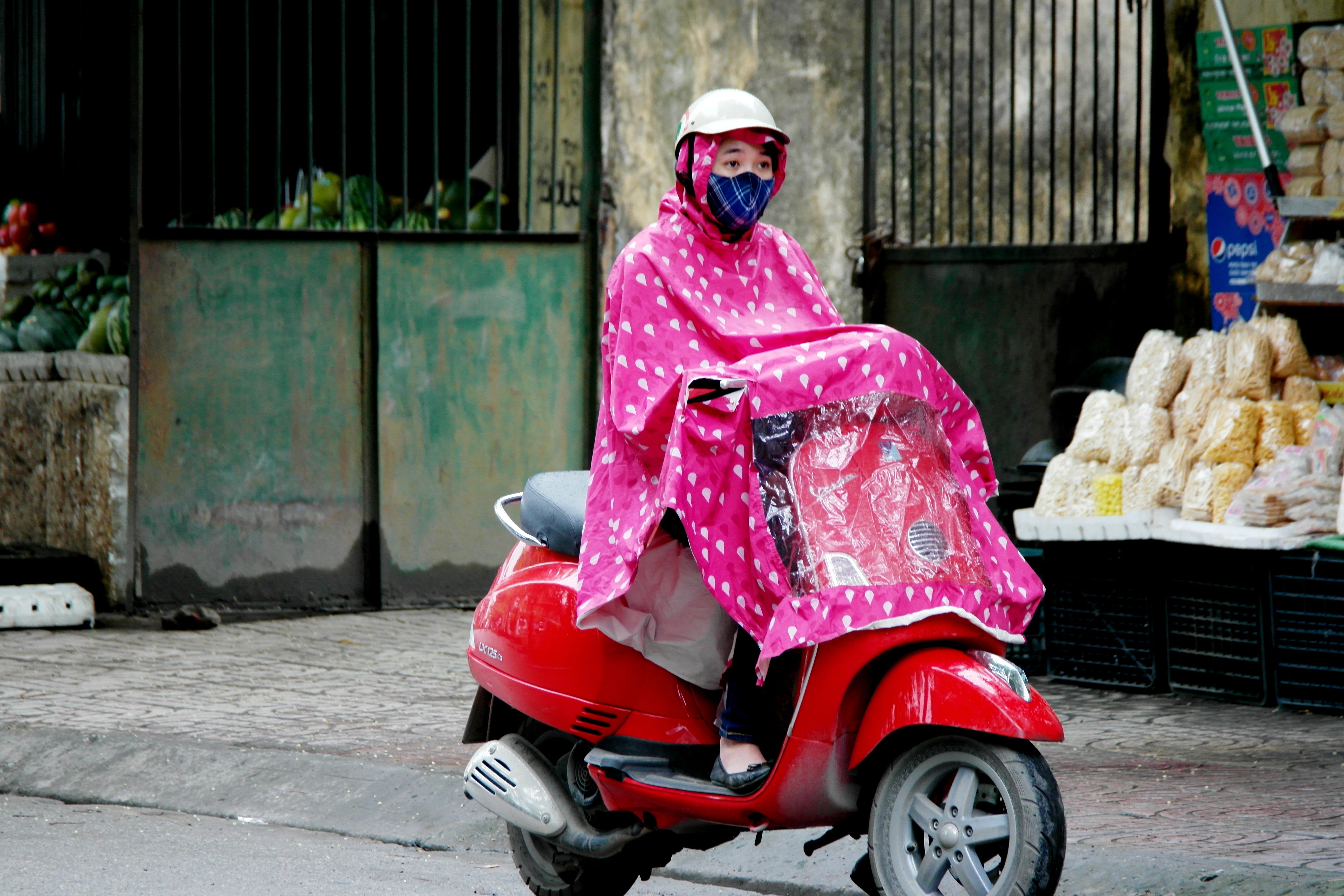 5K, lifestyles, Vietnam, adult, rainy, traditional clothing, Moped, one person, woman on bike, city, three quarter length, road, real people, women, day, HD Wallpaper