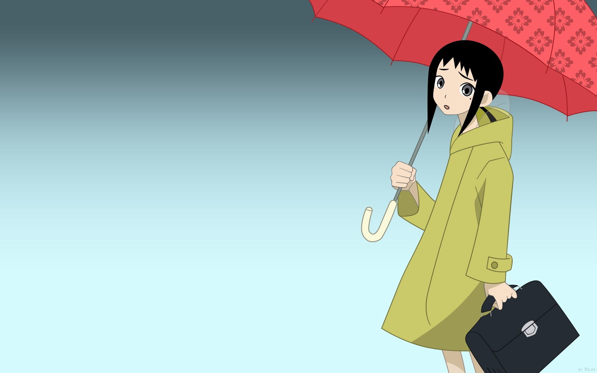 young Adult, black, day, business, anime, umbrella, vector, blue, illustration, lifestyles, adult, men, protection, sayonara zetsubou sen, beautiful woman, HD Wallpaper