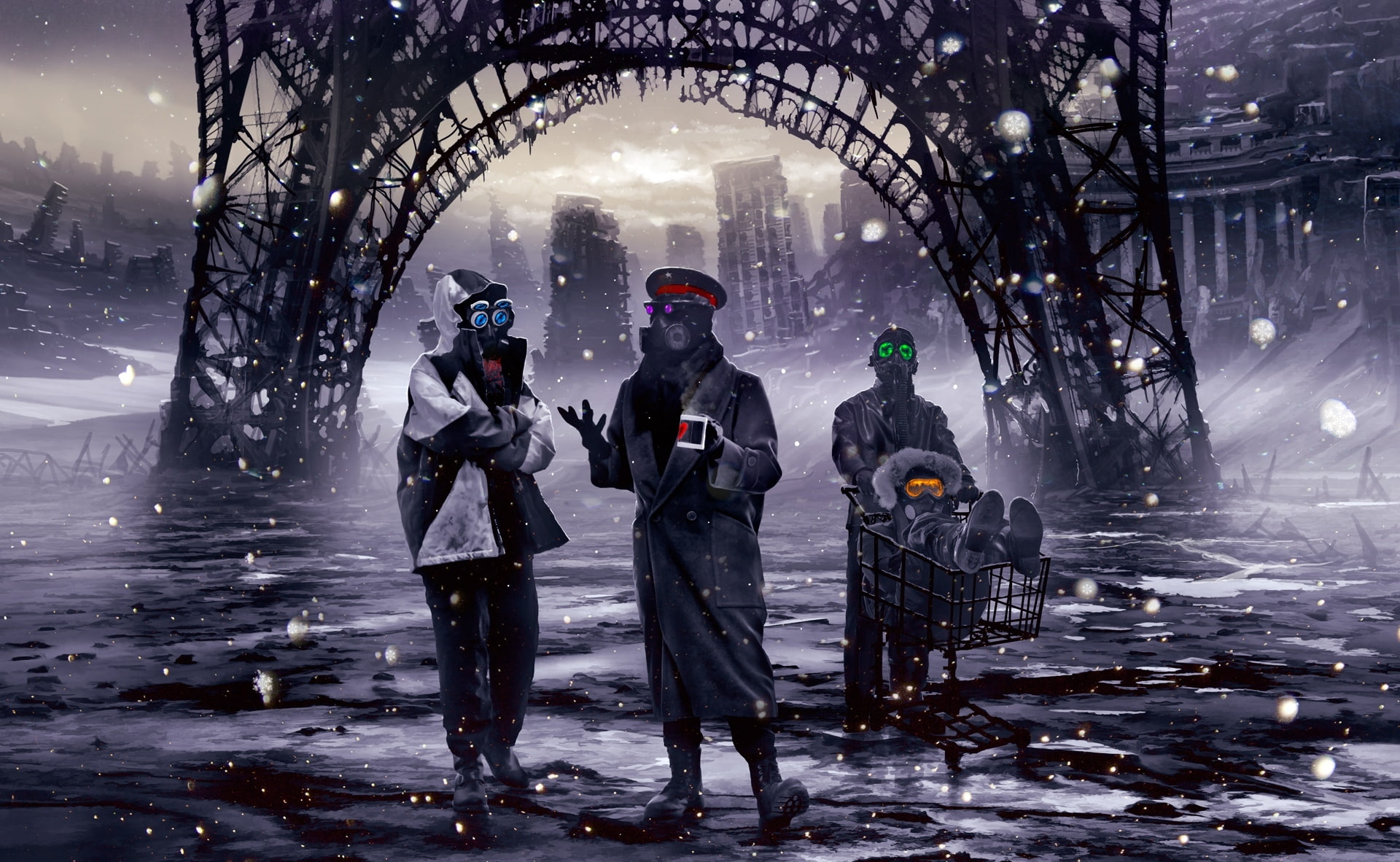 the city, romantically apocalyptic, art, romance of the Apocalypse, 1080P, car, snow, HD Wallpaper