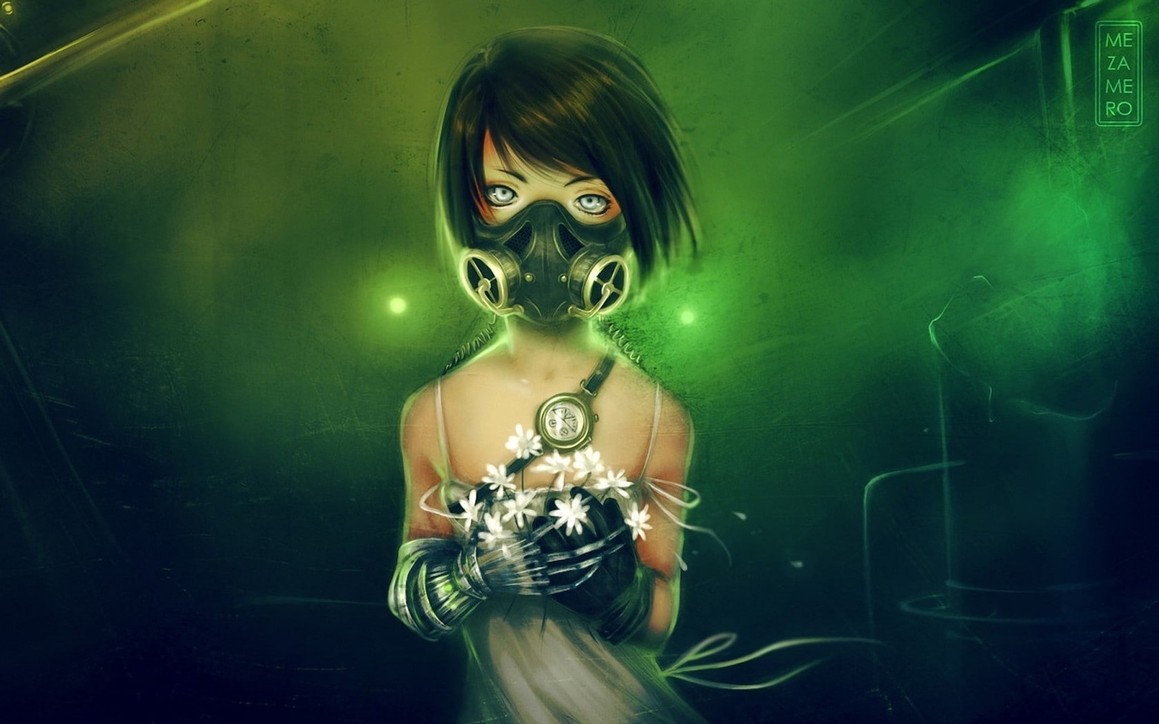 720P, gas, green, hd, drawing, mask, digital/artwork, HD Wallpaper