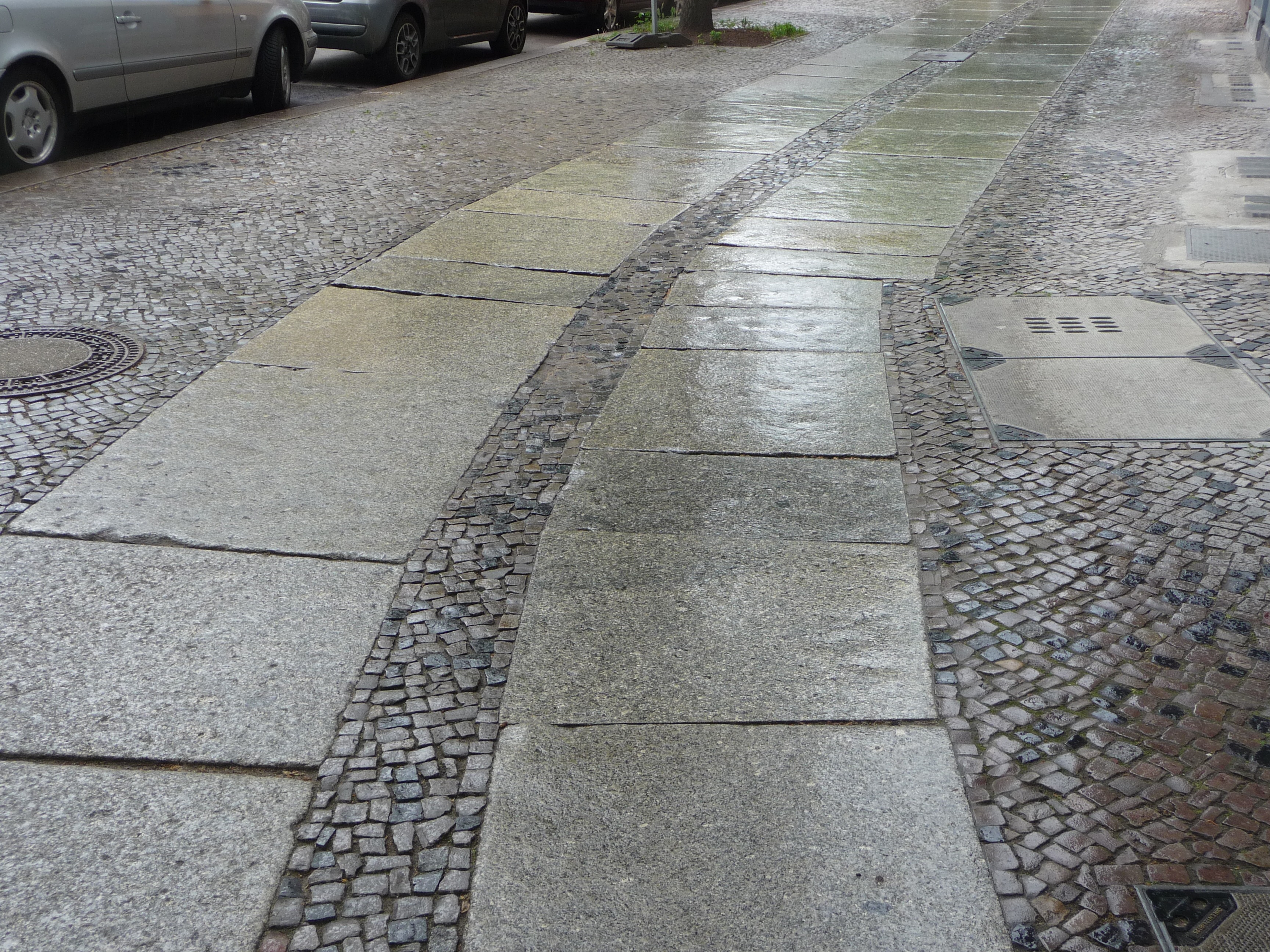 berlin patch, outdoors, high angle view, no people, road, away, concrete, stone, pretend, the way forward, paving stone, day, guide, sign, regulated, surface level, HD Wallpaper
