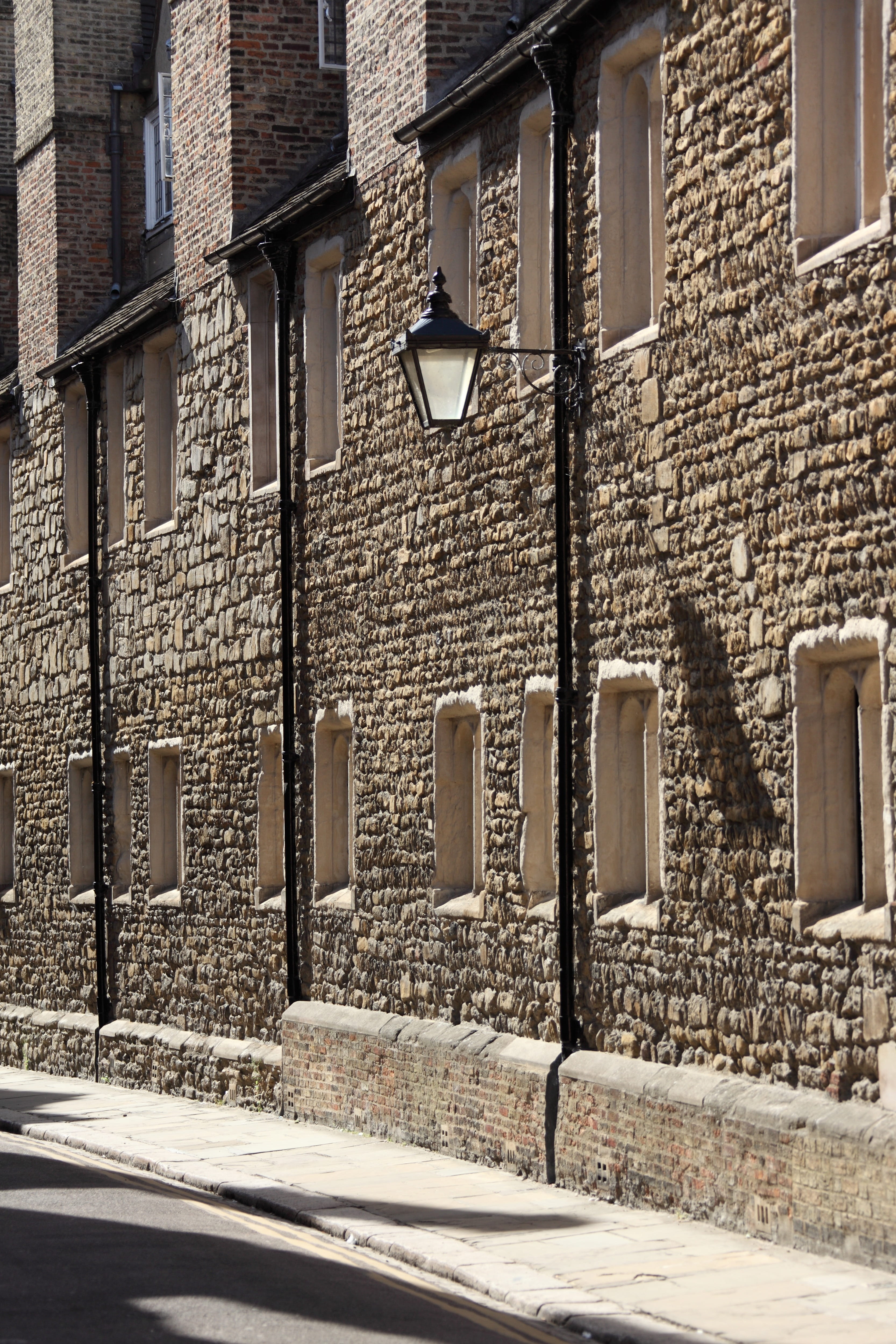 iron, no people, lamp, residential district, day, old-fashioned, street, Building, Bricks, Architecture, town, old, wall - building feature, road, 4K, Phone HD Wallpaper