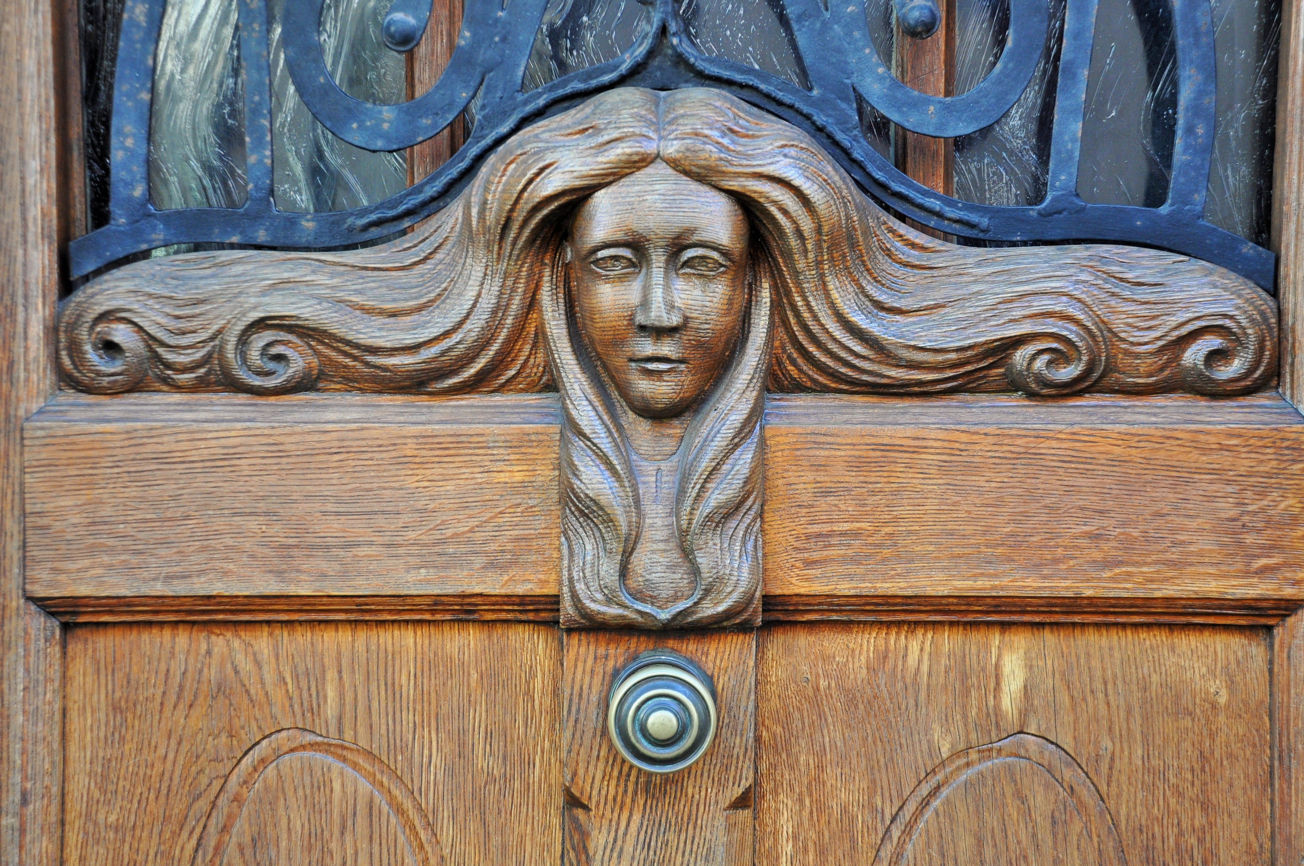 french village, decoration, door, carving, protection, day, carved door, alsatian house, door knocker, full frame, representation, traditional house, animal, HD Wallpaper