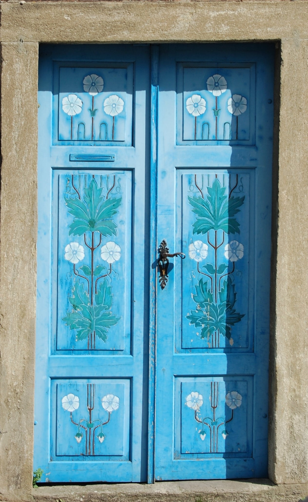 door, safety, turquoise colored, built structure, french, security, outdoors, front door, doorknob, wooden, day, closed, entrance, ornate, no people, protection, Phone HD Wallpaper