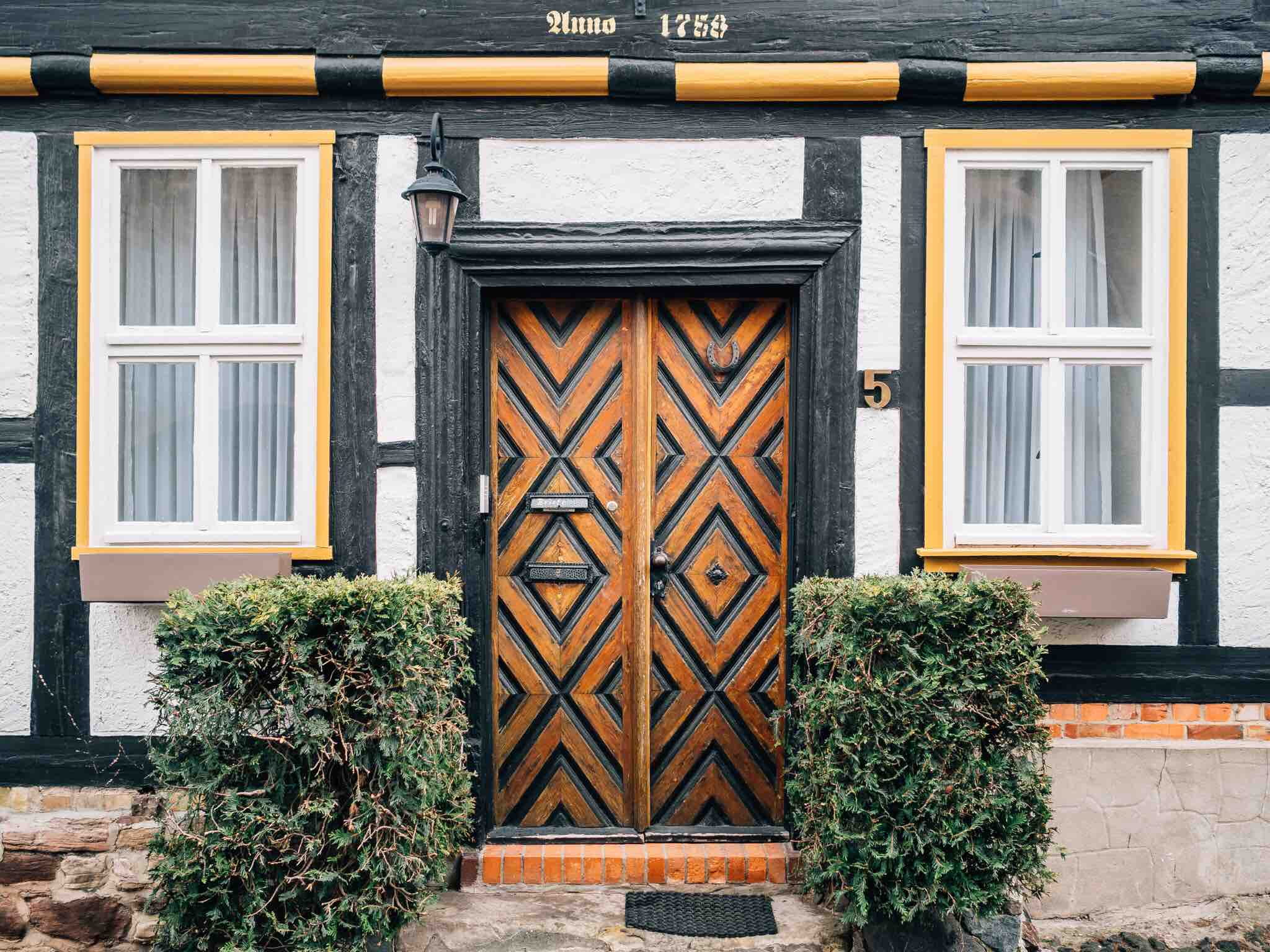 french, wood, building exterior, entrance, wooden, brown, wood - material, green color, day, wooden door, closed, ornate, no people, glass - material, window, HD Wallpaper