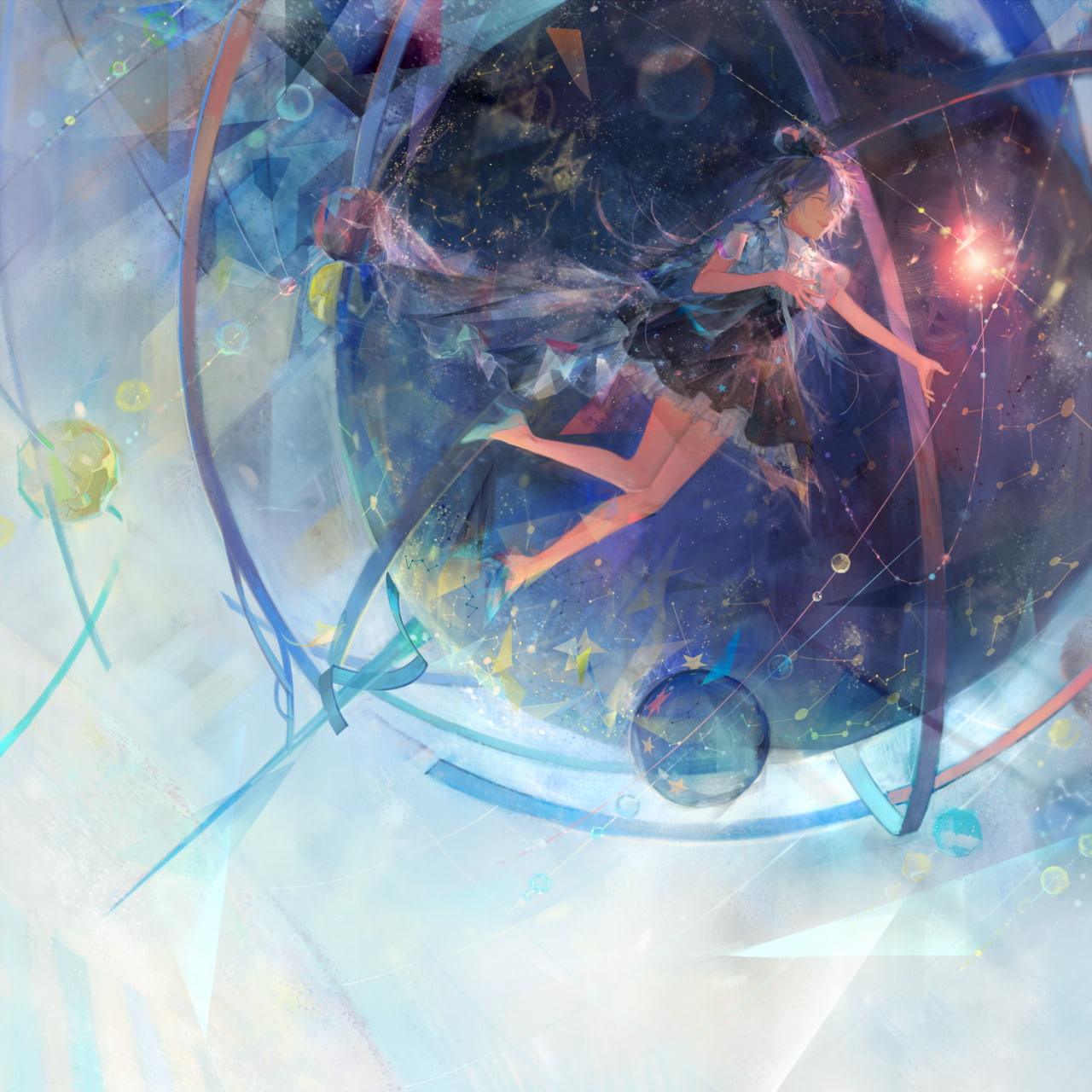 animal, vertebrate, floating, group of animals, reflection, close-up, day, anime, anime girls, water, nature, animal themes, multi colored, swimming, ribbon, Phone HD Wallpaper
