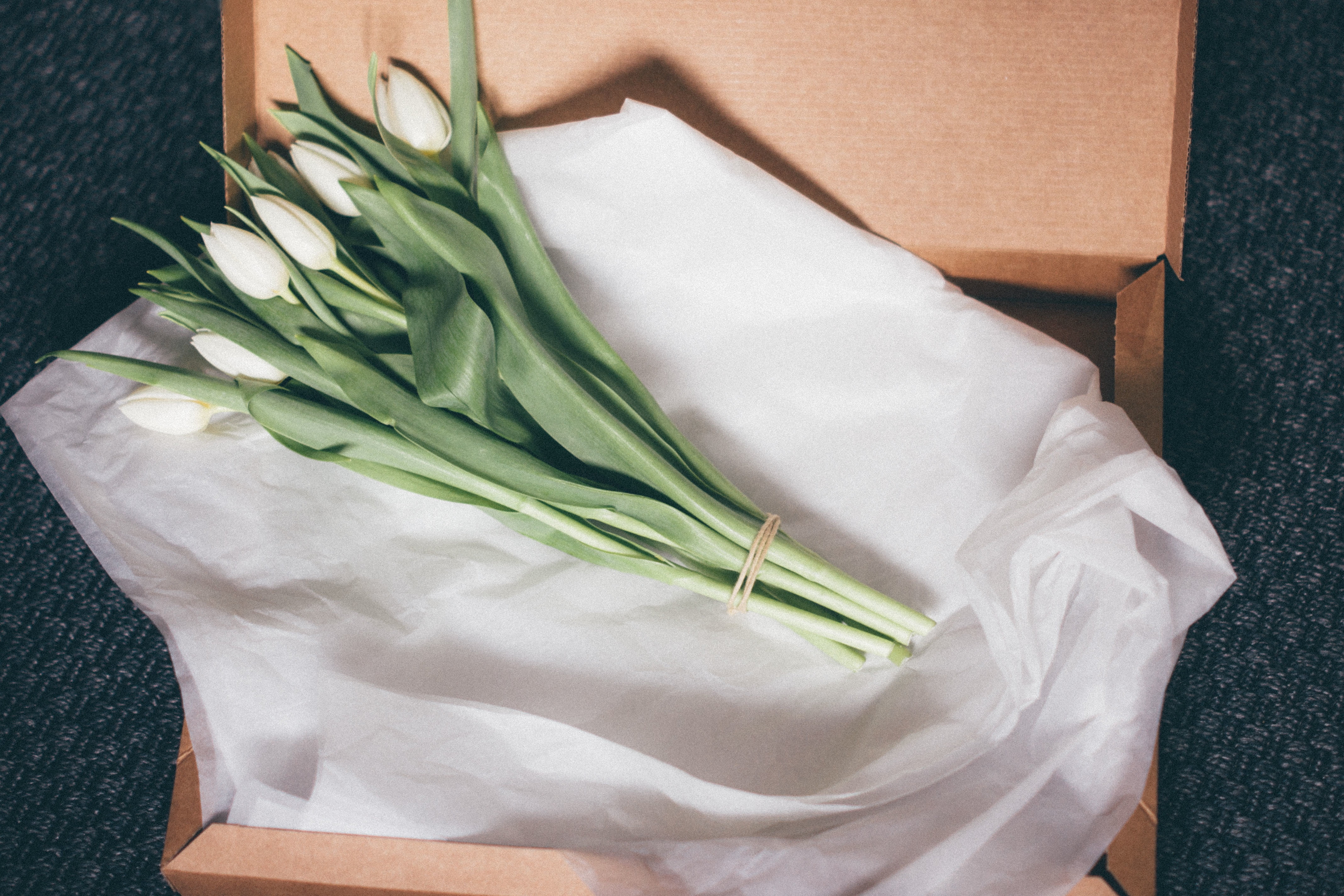 no people, still life, indoors, bouquet, food, package, flower, 4K, green color, food and drink, close-up, vegetable, directly above, paper, plant, tulips, HD Wallpaper
