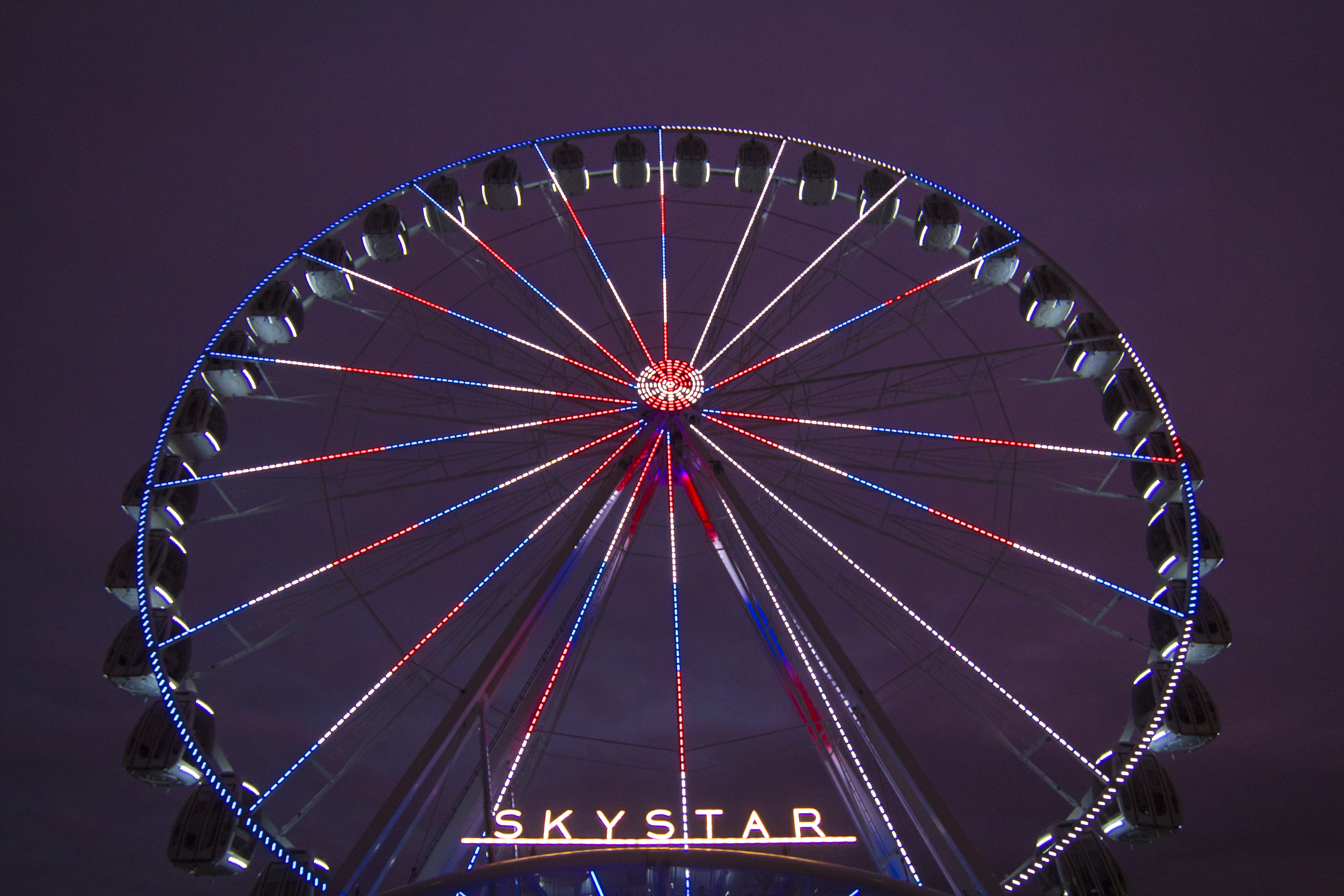 fairground, crowd, arts culture and entertainment, person, blue, illuminated, outdoors, white, red, no people, ferris wheel, machine, wheel, united states, HD Wallpaper
