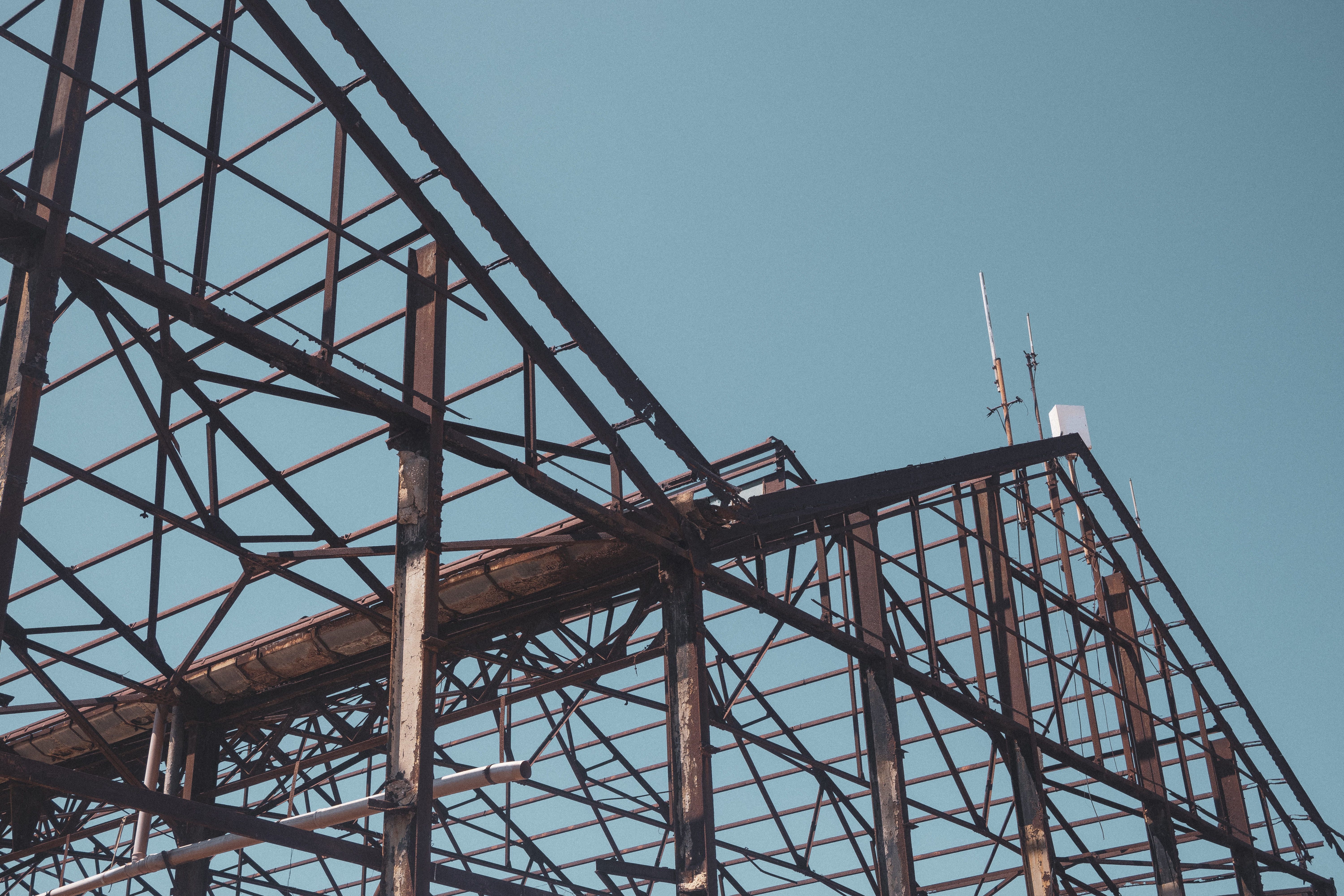 dye, power plant, technology, connection, rust, steel, electrical device, building, scaffolding, clear sky, metal, nature, transportation, outdoors, vehicle, HD Wallpaper