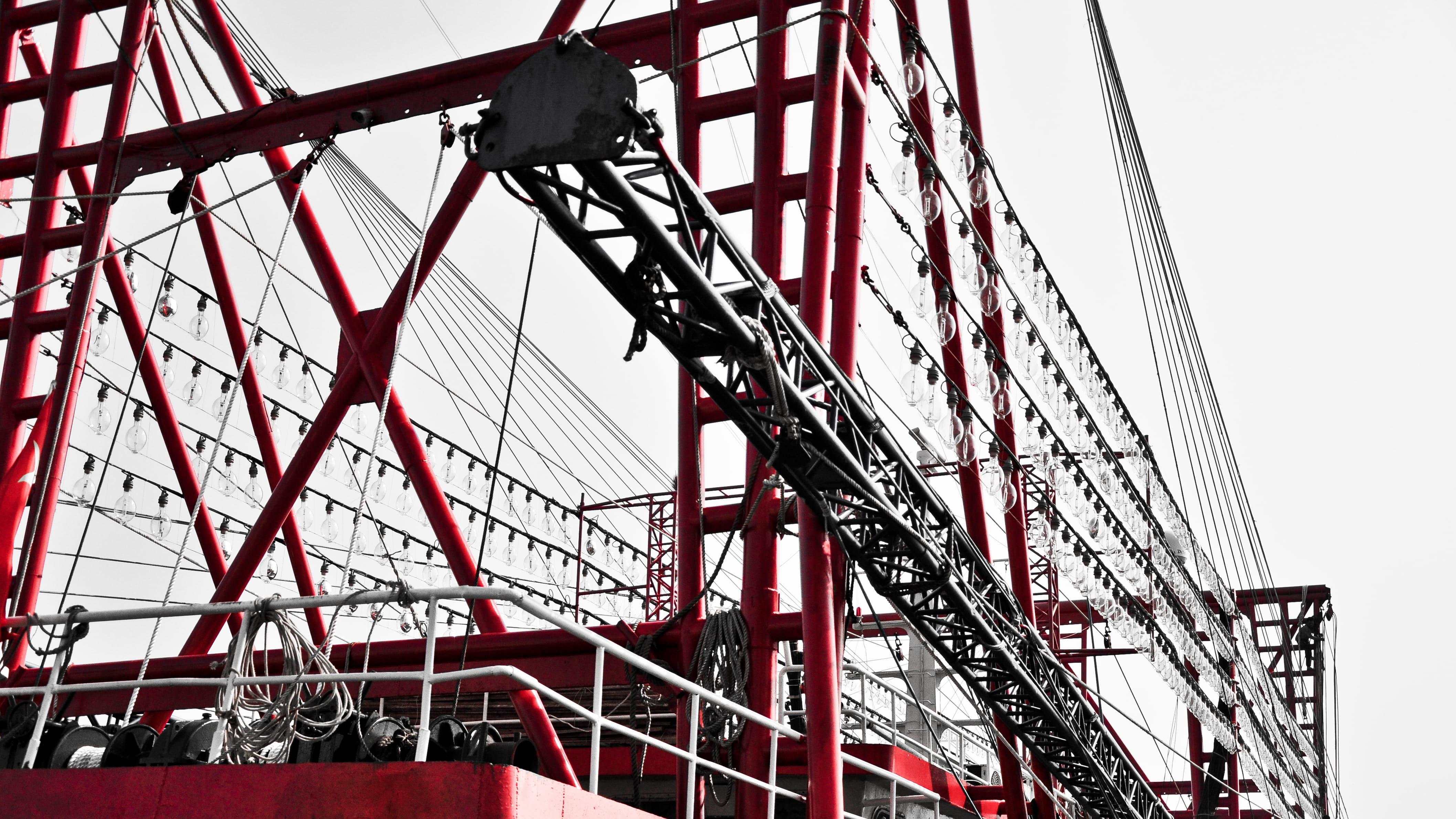 adventure, red, outdoors, industry, building, metal, alloy, nature, clear sky, construction site, play area, bridge, leisure activities, machinery, sky, HD Wallpaper