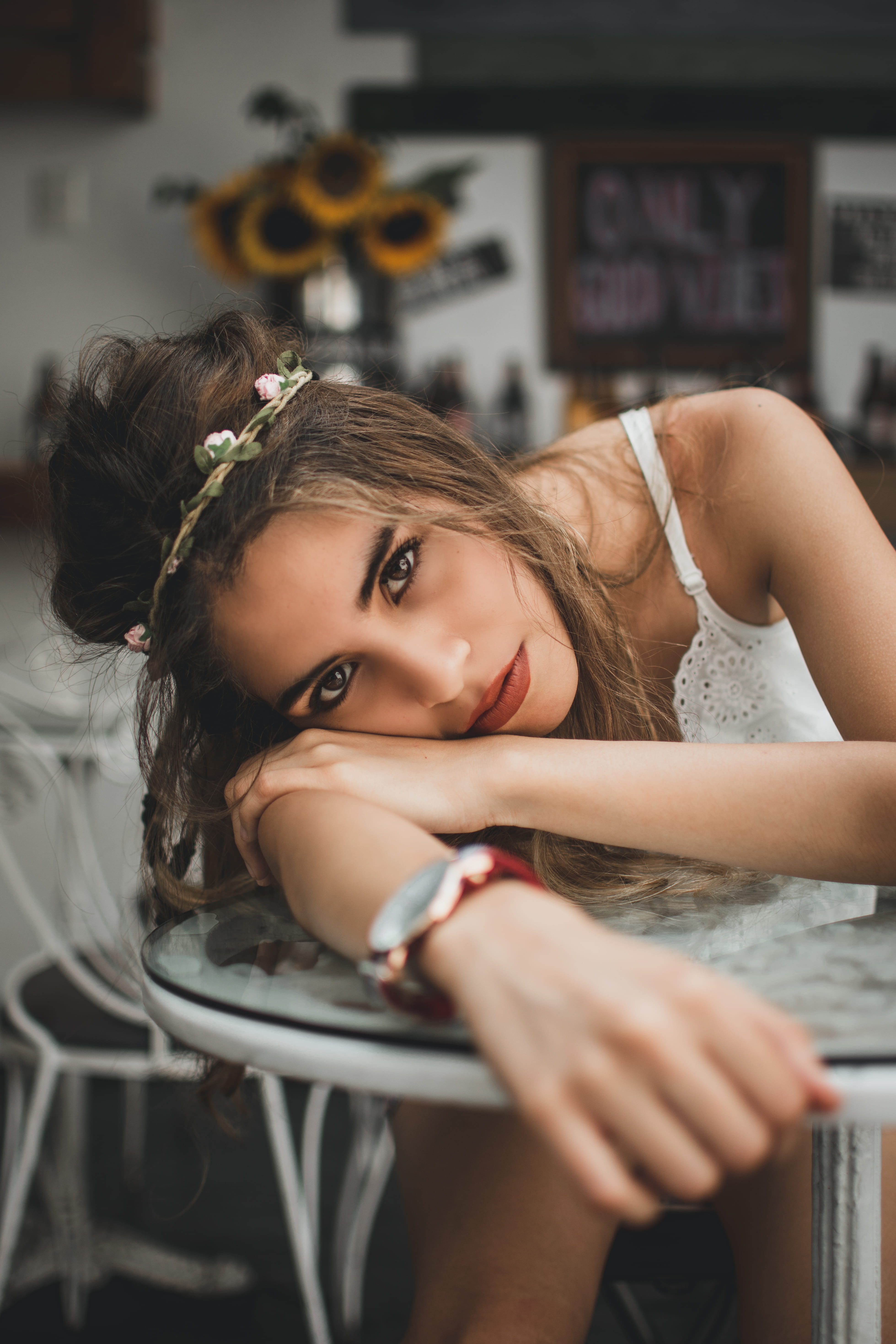 laying, appliance, portrait, wearing, top, 5K, headshot, human, robe, clothing, white, apparel, relaxation, girls, machine, hairstyle, fashion, young adult, Phone HD Wallpaper