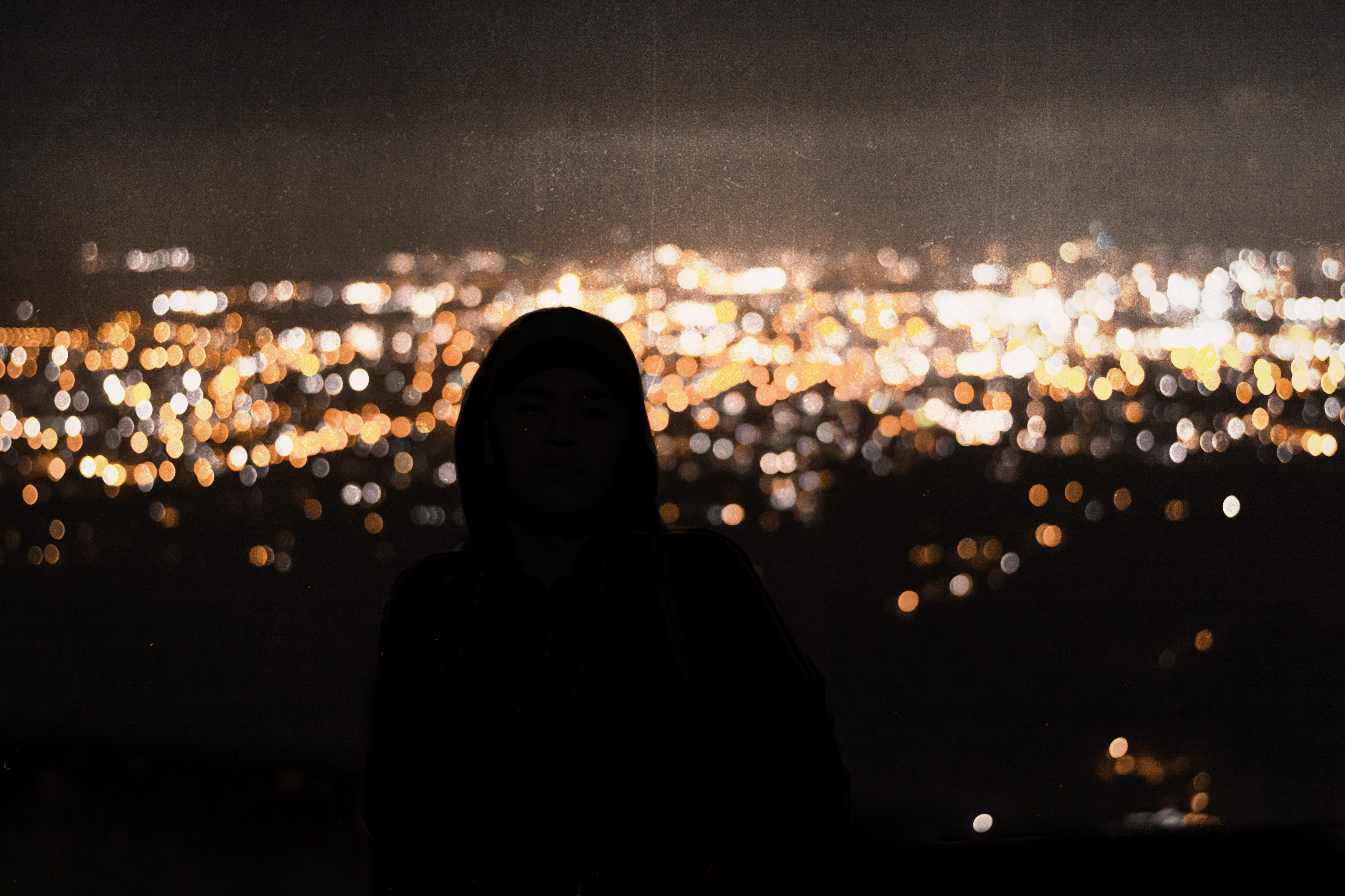 lighting, human, clothing, cityscape, light, mood, looking at view, silhouette, illuminated, looking, lifestyles, person, night life, rear view, wearing, HD Wallpaper