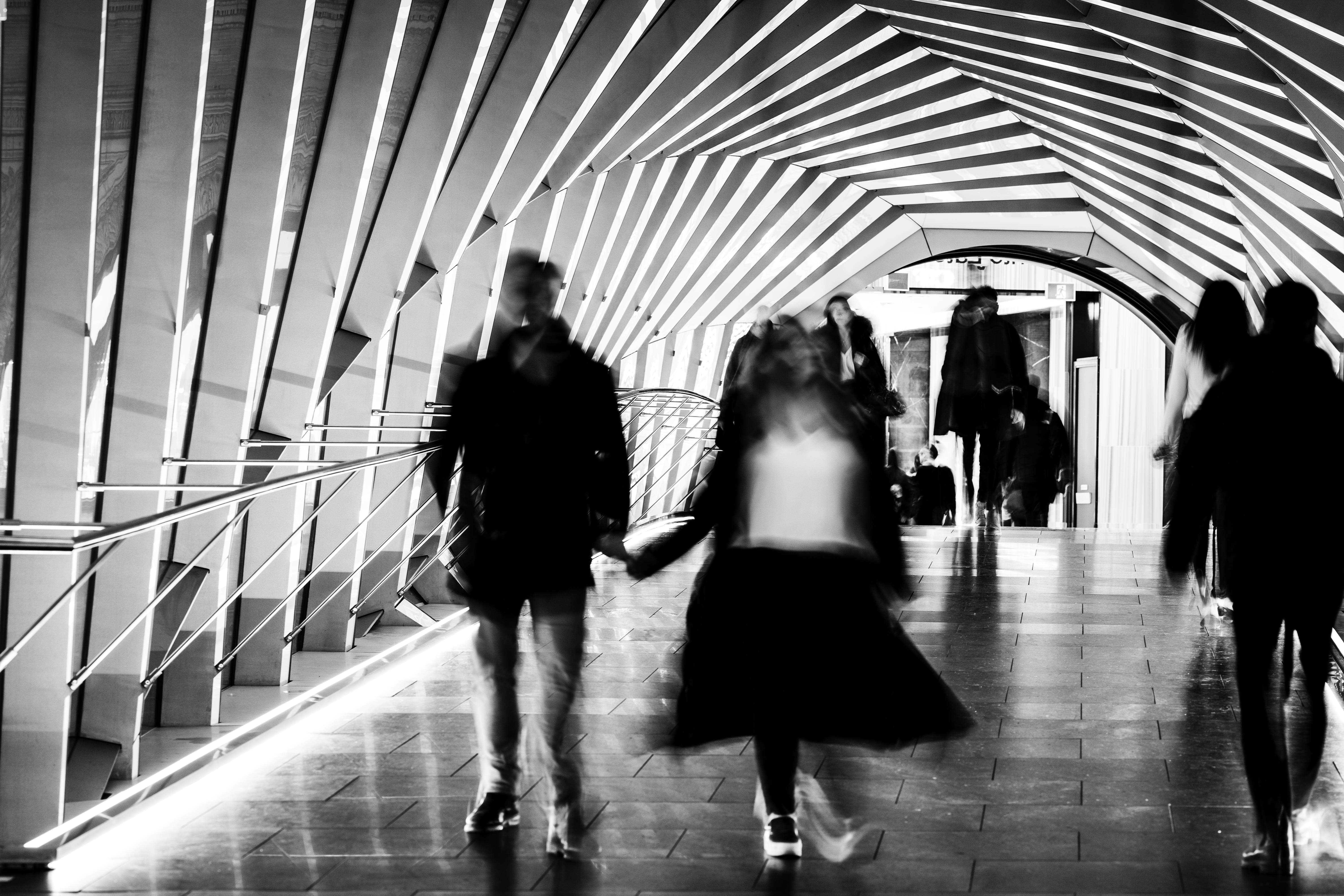 floor, human, built structure, leisure activity, 5K, motion, lifestyles, transportation, clothing, footwear, female, banister, modern, person, silhouette, HD Wallpaper