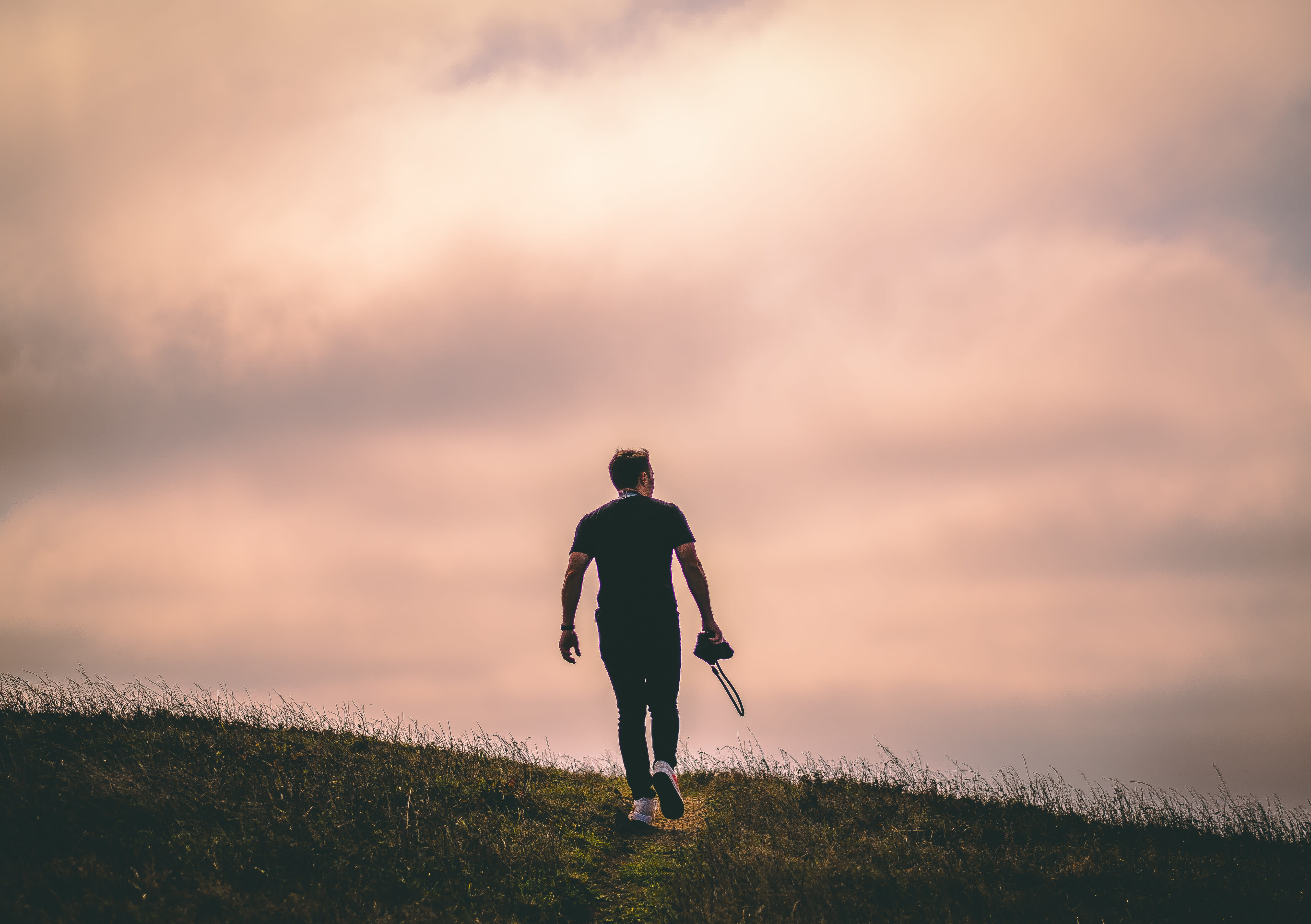 beauty in nature, walking, sunlight, point reyes national seashore, man, outdoors, cloud - sky, united states, leisure activities, grass, dirt road, person, HD Wallpaper