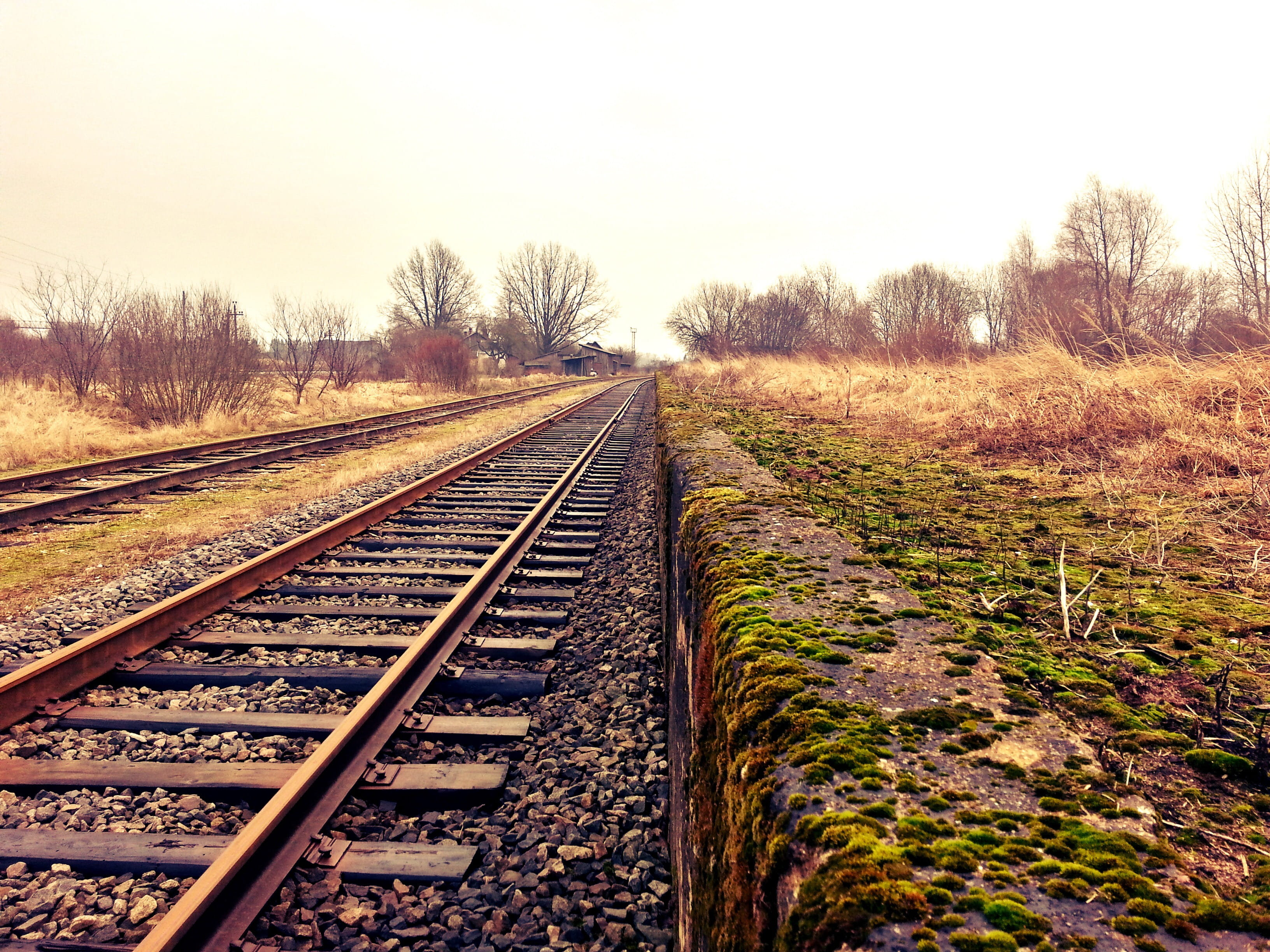 railtrack, railroad, parallel, direction, mode of transportation, infrastructure, sky, diminishing perspective, track, grassy, gravel, railroad track, plant, HD Wallpaper