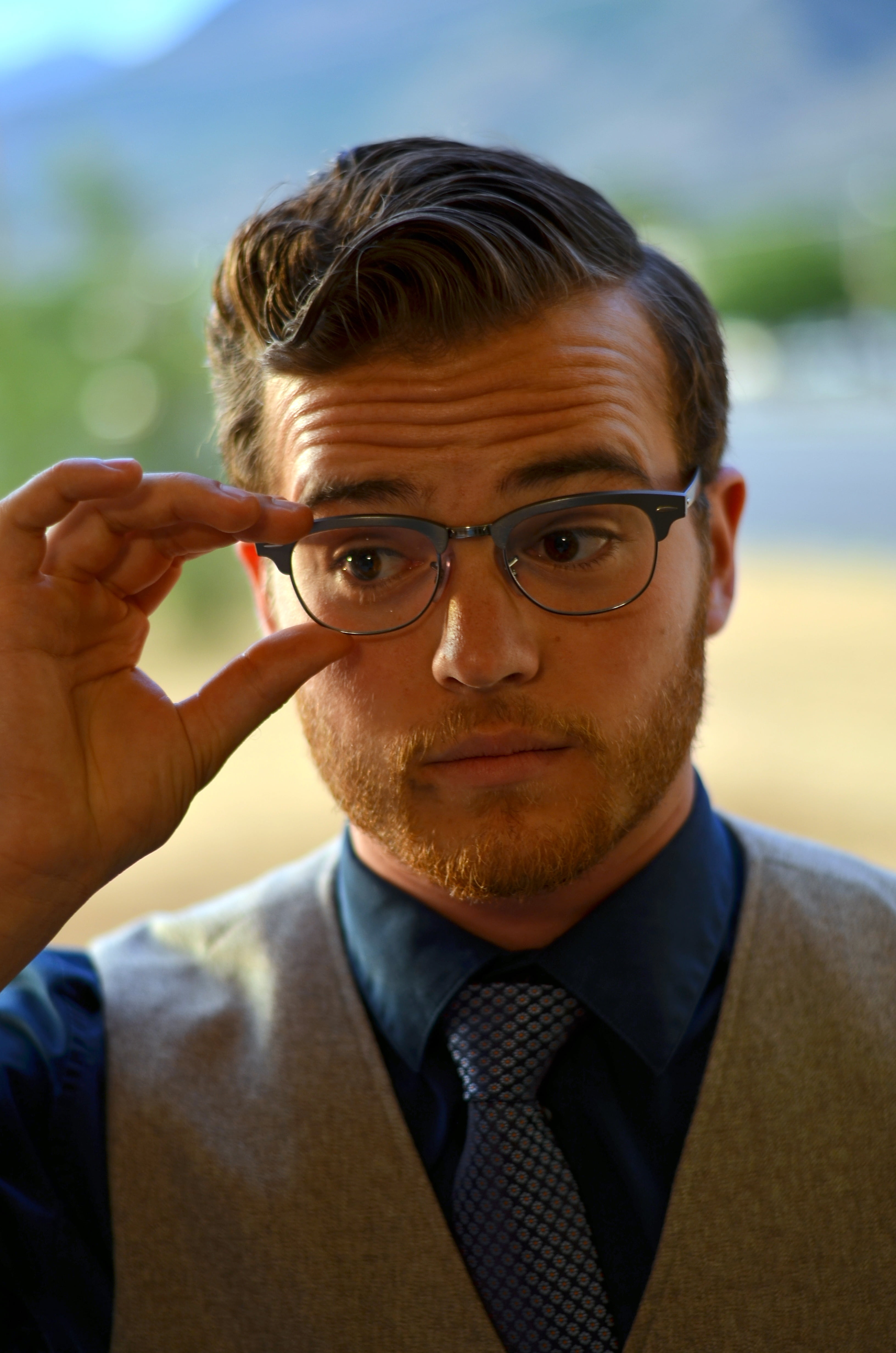 headshot, looking at camera, one person, wearing, young, close-up, 4K, eyeglasses, bokeh, front view, man, vintage, lifestyle, vest, portrait, lifestyles, Phone HD Wallpaper