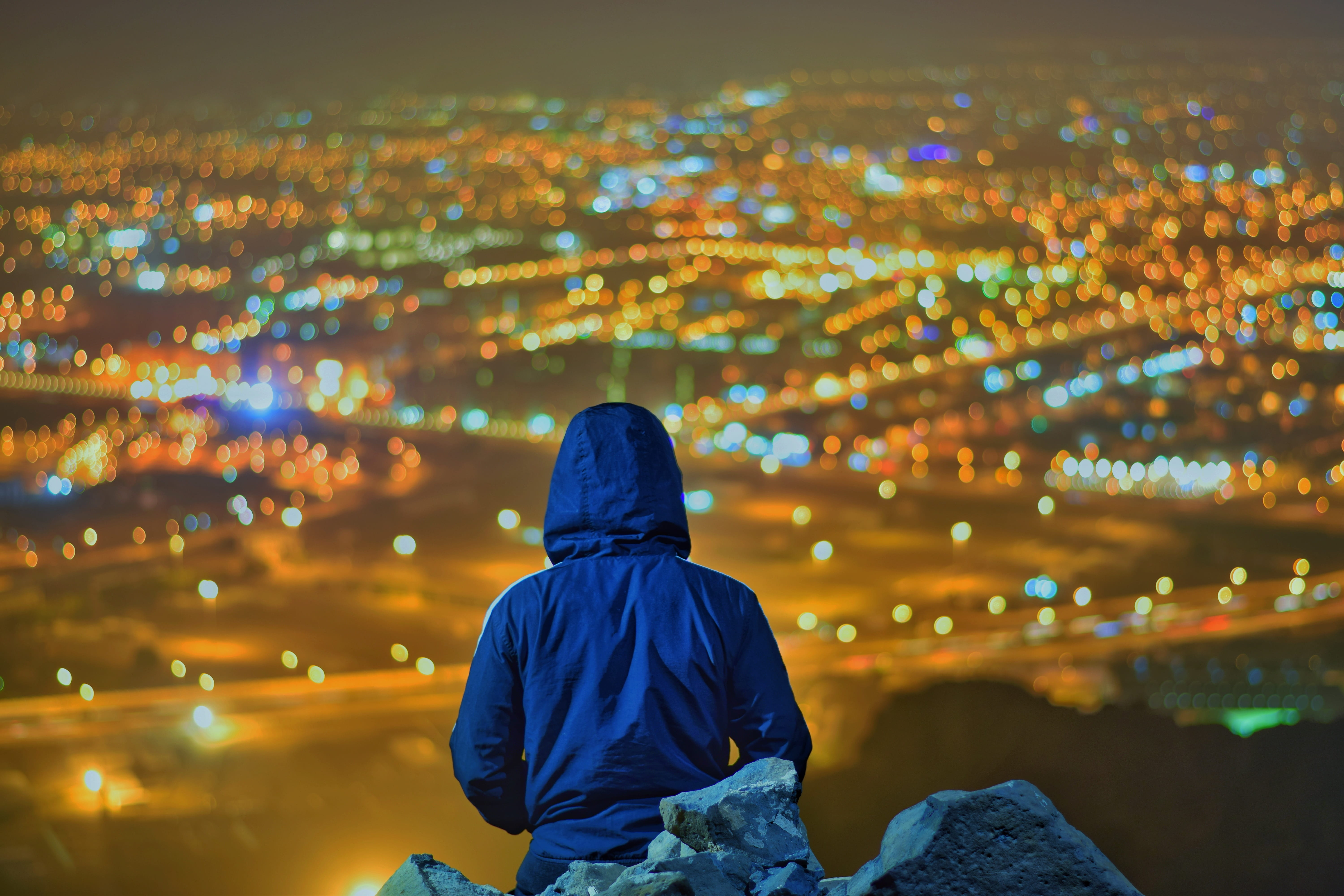 rocky, outdoors, overcoat, coat, real people, night, sweatshirt, men, blue, architecture, time, ice, people, person, hooded, jacket, apparel, hill, turquoise, HD Wallpaper