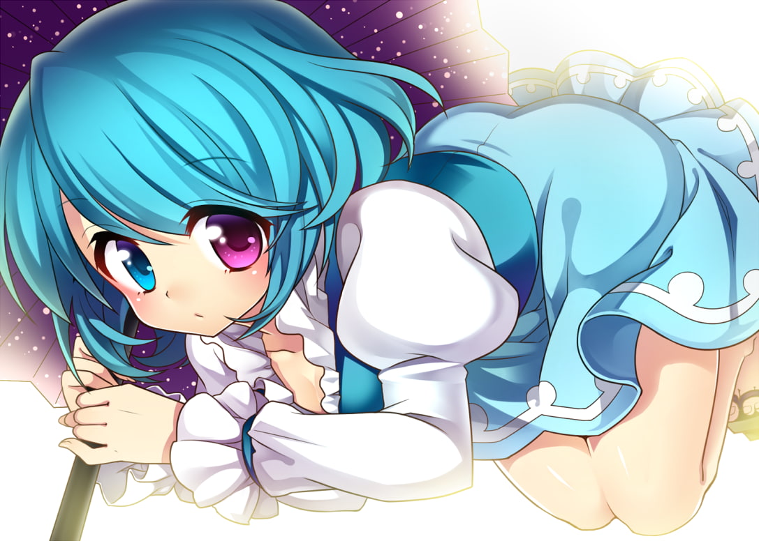 umbrella, Tatara Kogasa, Touhou, turquoise colored, human representation, creativity, multi colored, representation, mask, choice, still life, female likeness, HD Wallpaper