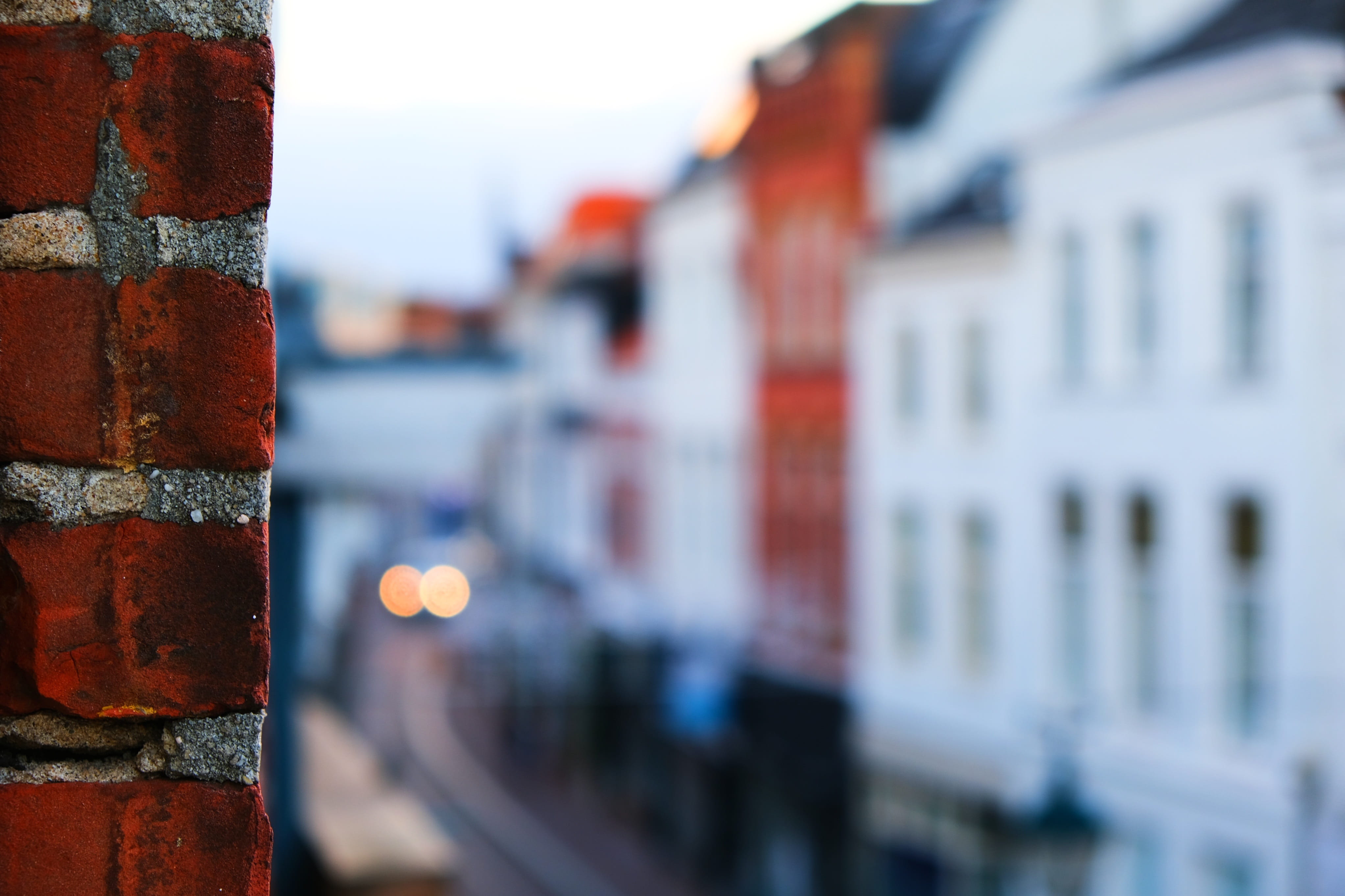 street, wall, brickwork, wall - building feature, close-up, red, architecture, haagdijk, buildings, brick, focus on foreground, bokeh, breda, transportation, HD Wallpaper