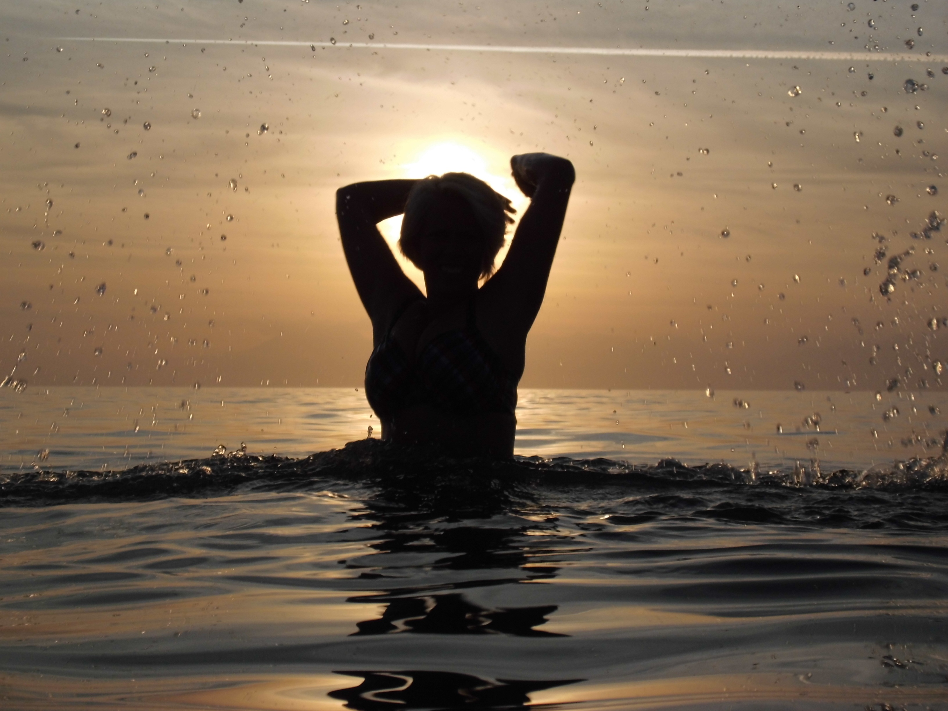evening sky, woman, sun, beach, fiery, water, paddling, horizon over water, reddish, golden, one Person, hour, evening, silhouette, relaxation, inject, HD Wallpaper