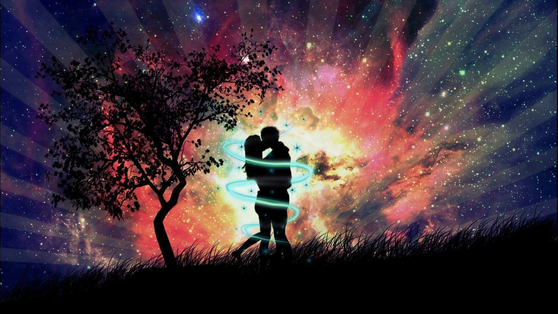 love, at dark night pic, beautiful, couple, 1080P, HD Wallpaper