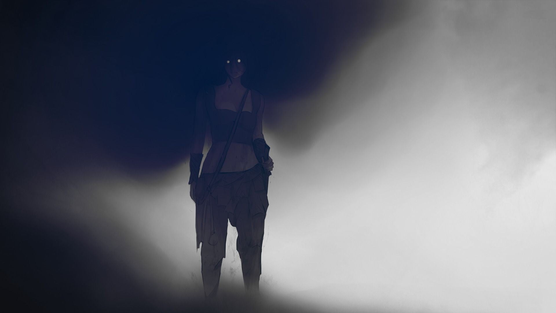  mystery, women, adult, spooky, silhouette, rear view, character, one person, holding, aggression, concept art, studio shot, anime, nature, illuminated, HD Wallpaper