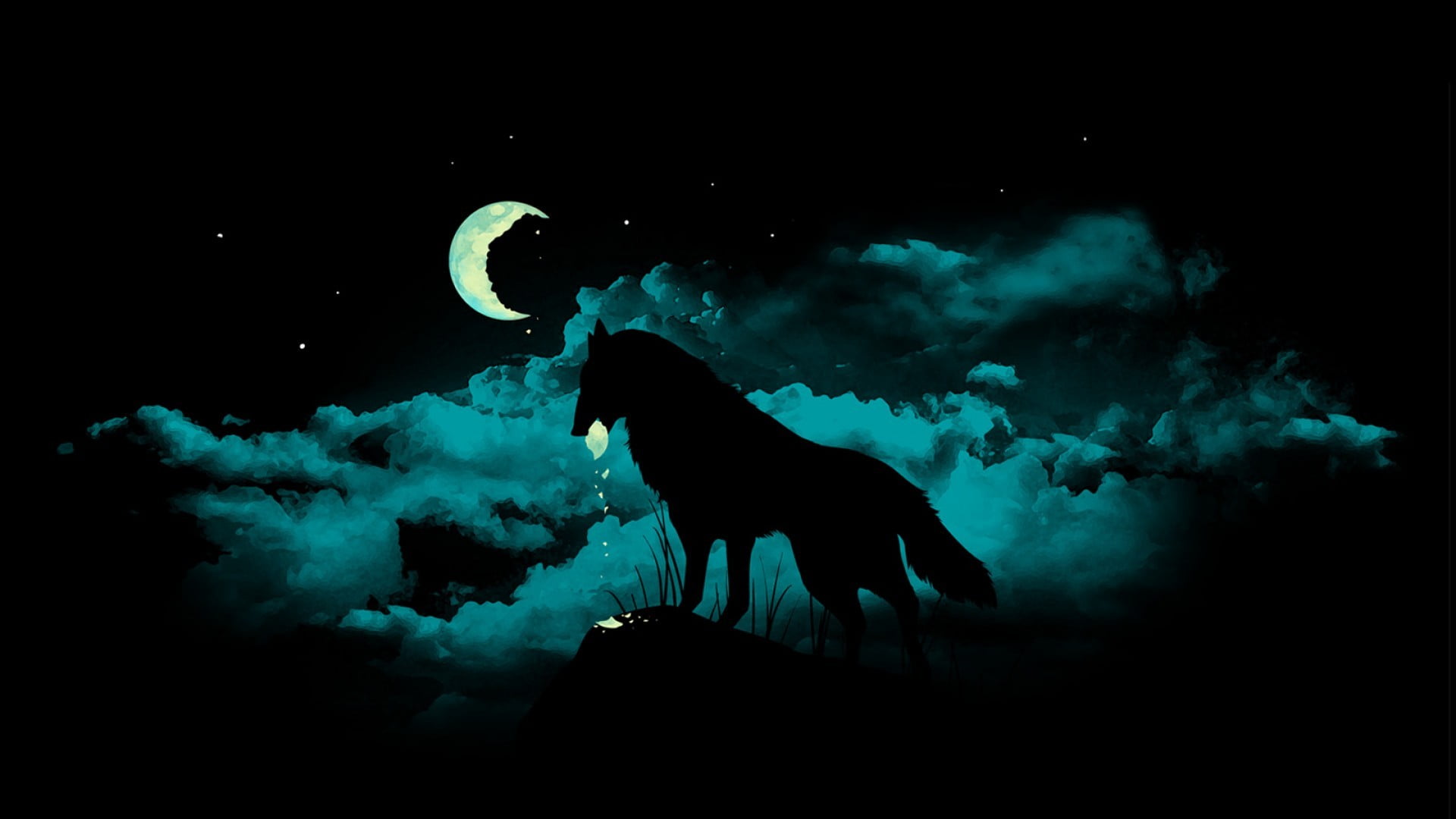 cloud - sky, 1080P, silhouette, no people, domestic, animal wildlife, sea, sky, nature, animals in the wild, mammal, pets, water, wolf, vertebrate, HD Wallpaper