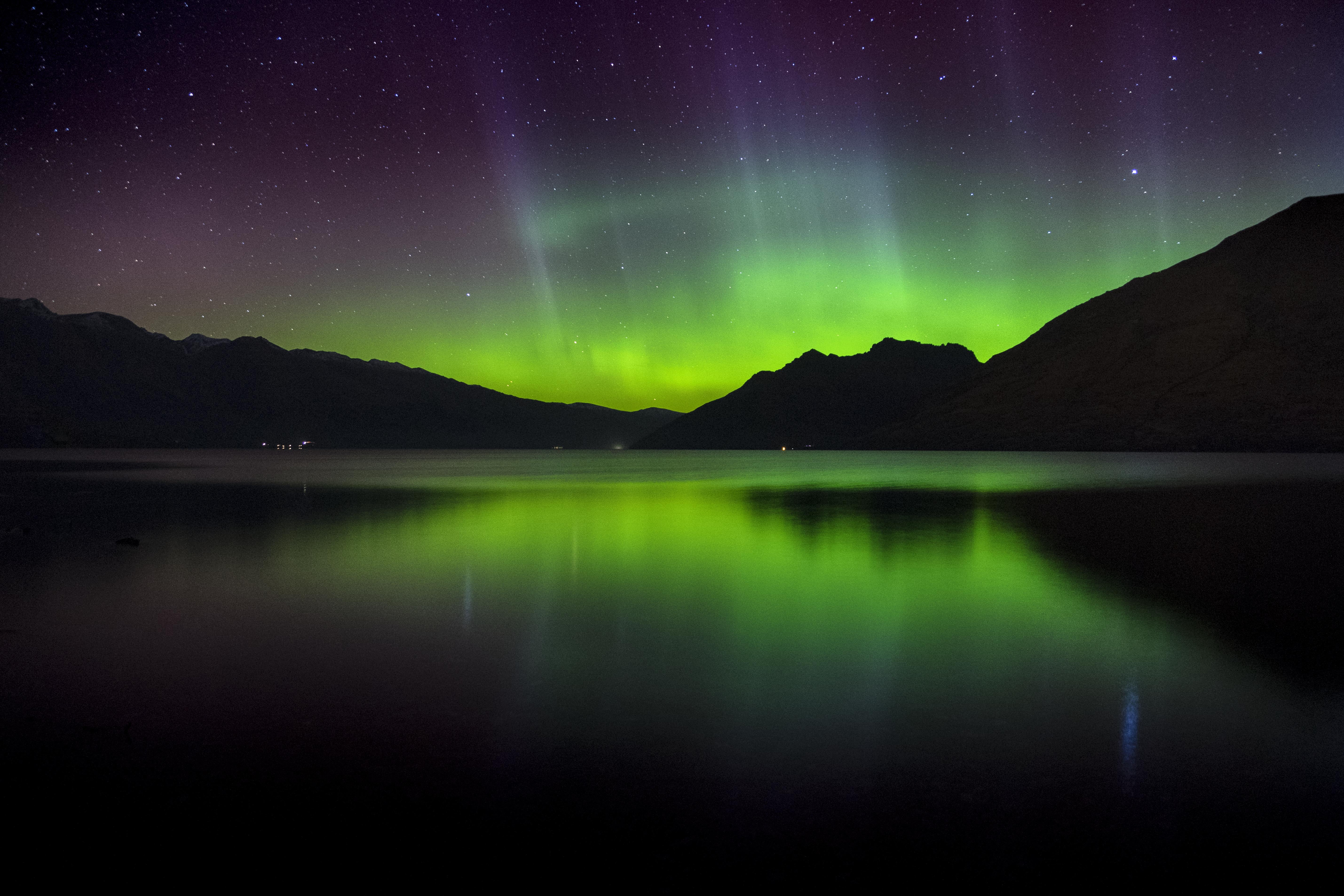 Landscape, 5K, 5K, Southern lights, New Zealand, Aurora, Reflections, Lake, HD Wallpaper