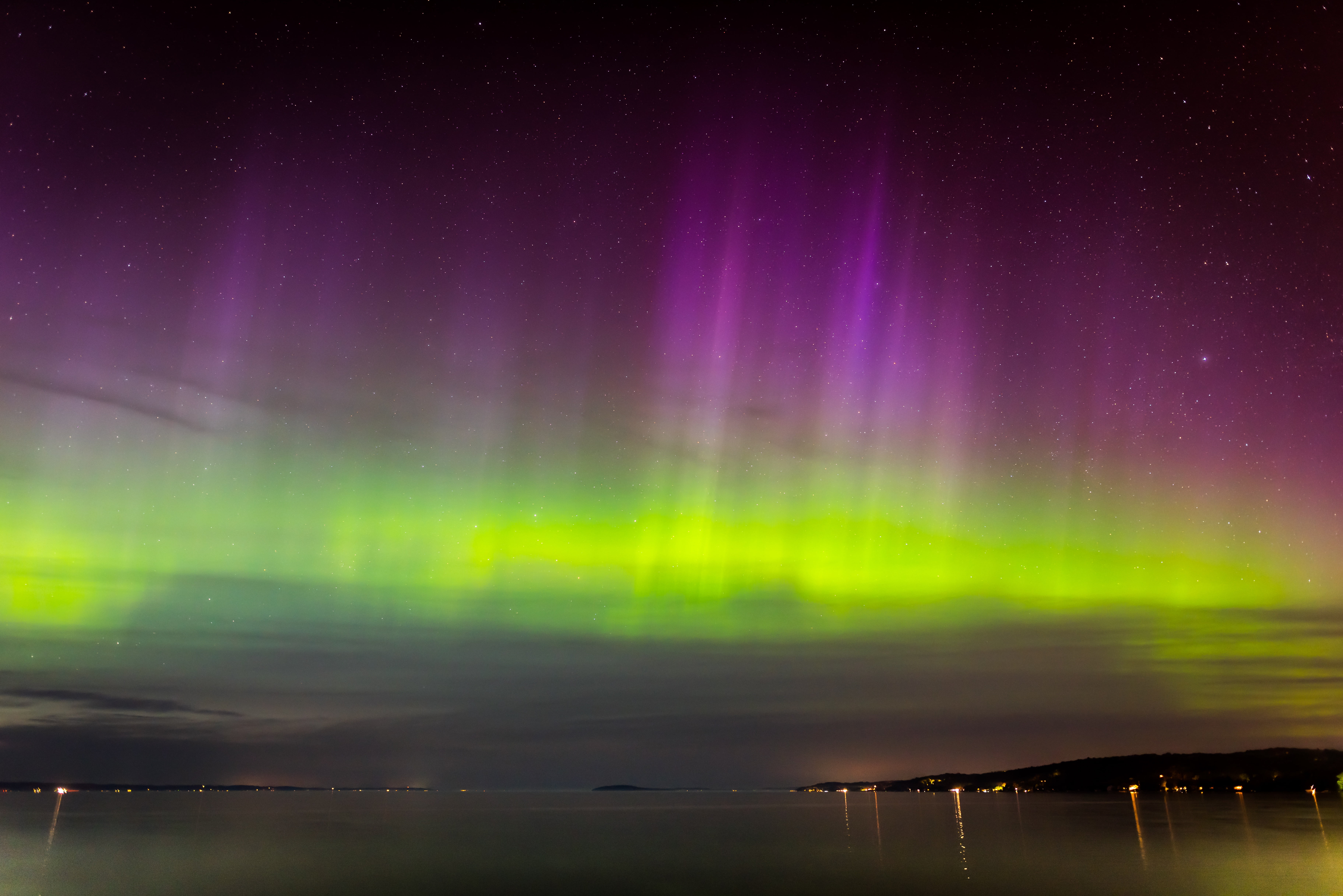 starry sky, space, aurora, southern, beauty in nature, night, aurora polaris, water, environment, sky, nature, illuminated, 5K, horizon, glowing, reflection, HD Wallpaper