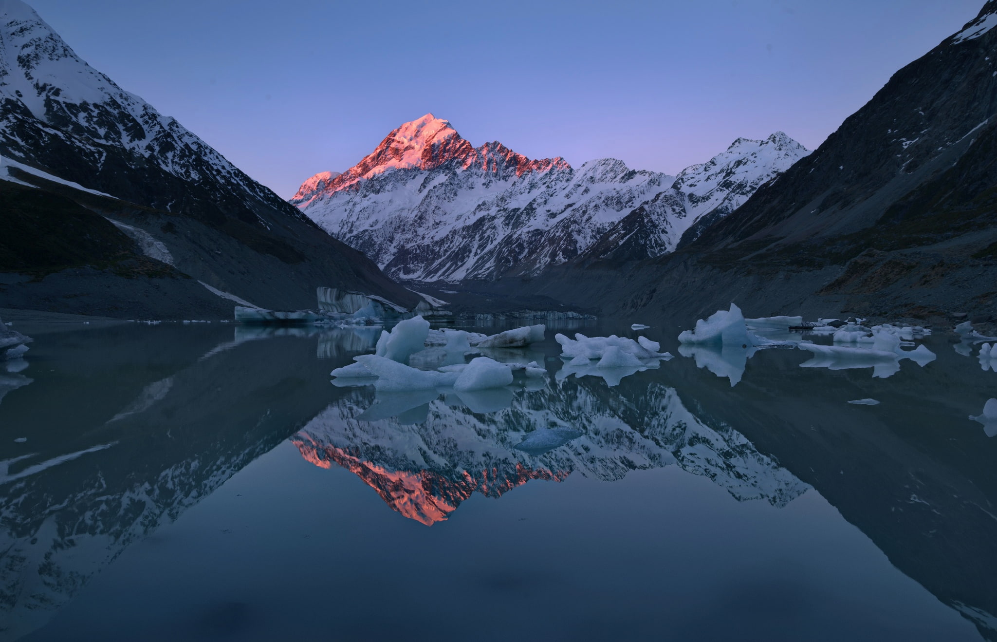 lake, Southern Alps, peaks, ice, the highest point of New Zealand, Mount Cook, South island, mountains, 1080P, New Zealand, light, reflection, HD Wallpaper
