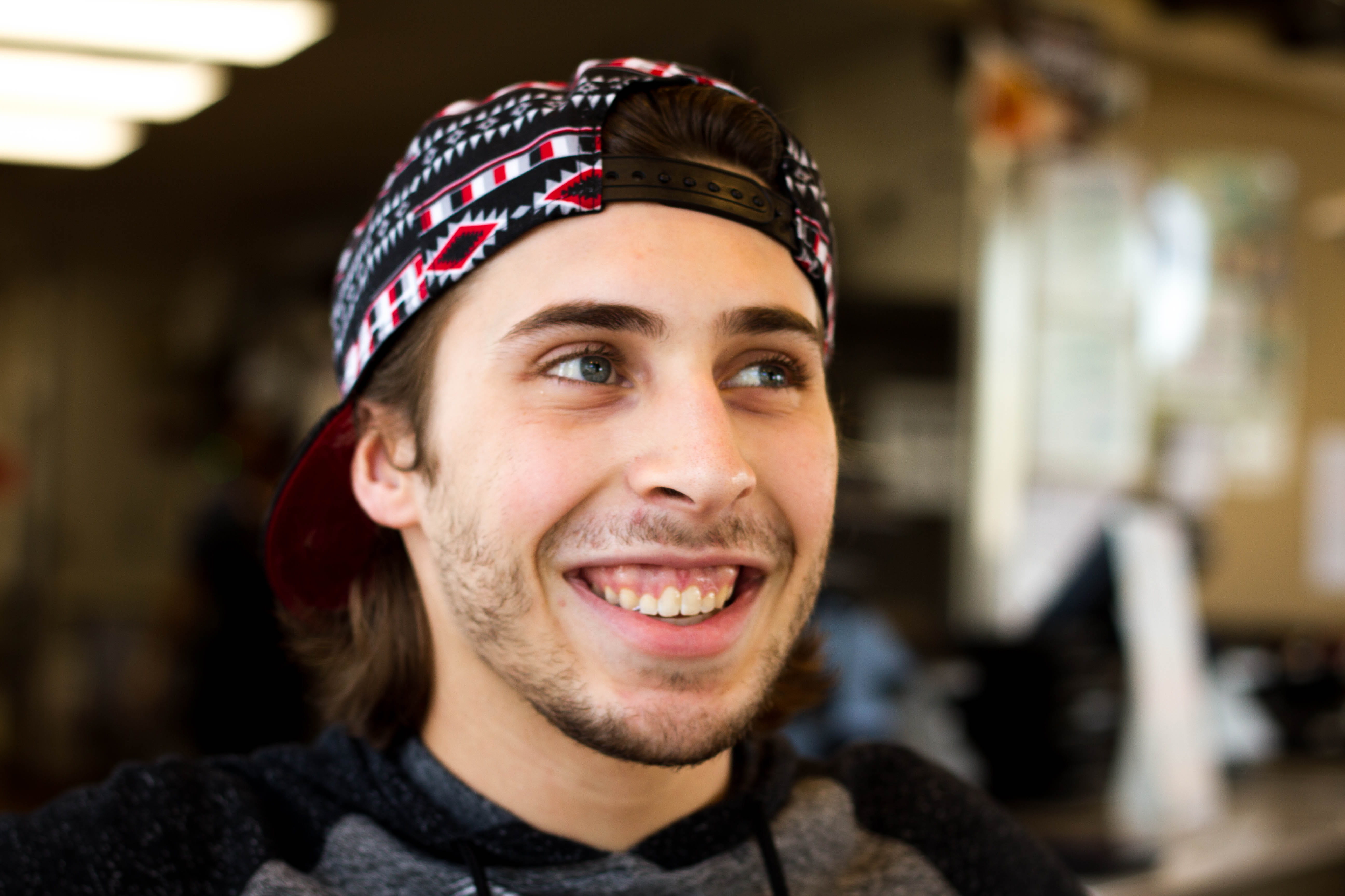 indoors, young adult, headshot, hat, adult, front view, man, united states, portrait, one person, 5K, cheerful, fun, looking at camera, close-up, happiness, HD Wallpaper