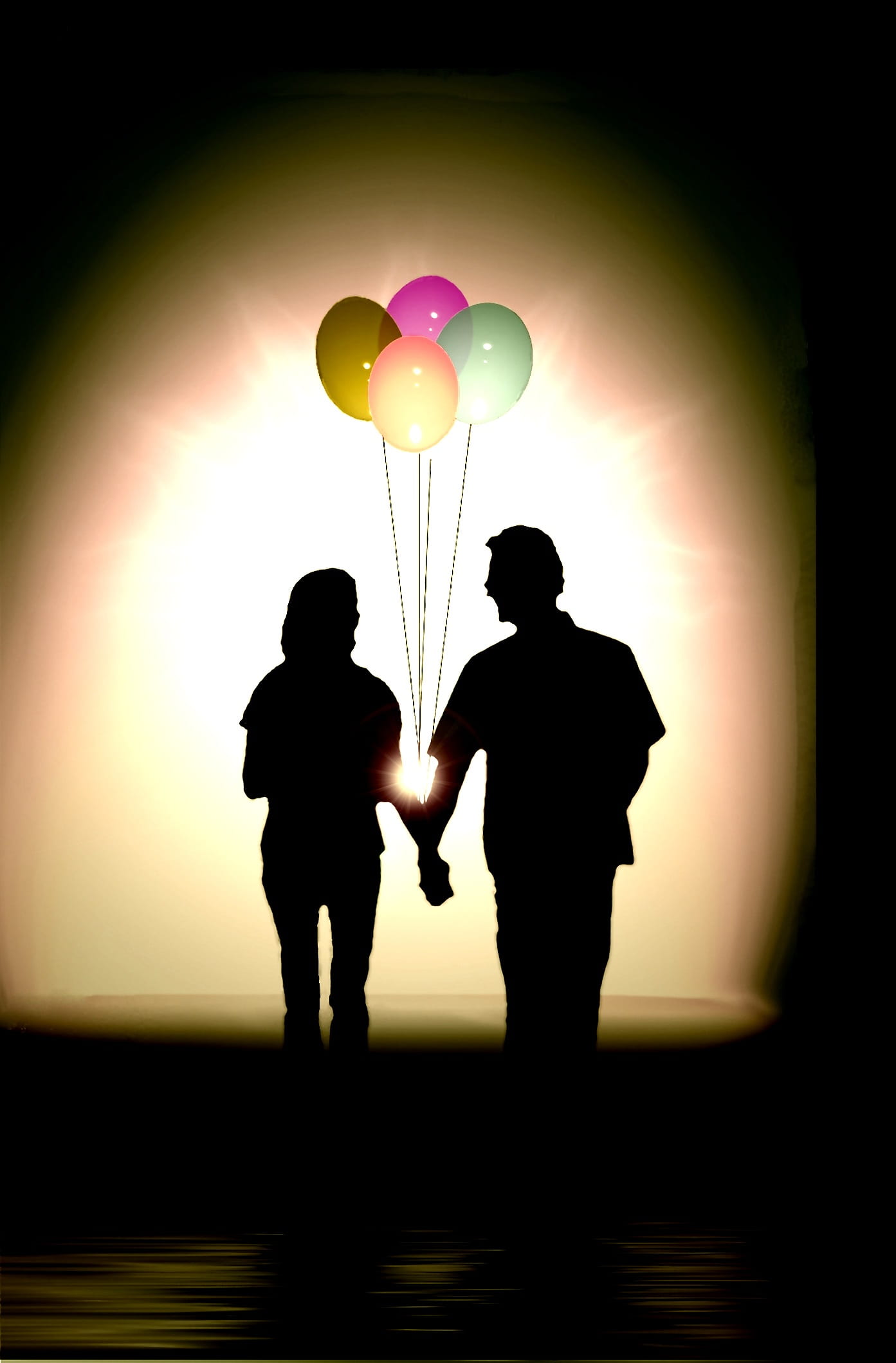 happy, togetherness, romantic, luck, men, standing, two people, tunnel, ballons, emotion, holding, rear view, couple - relationship, women, adult, real people, Phone HD Wallpaper