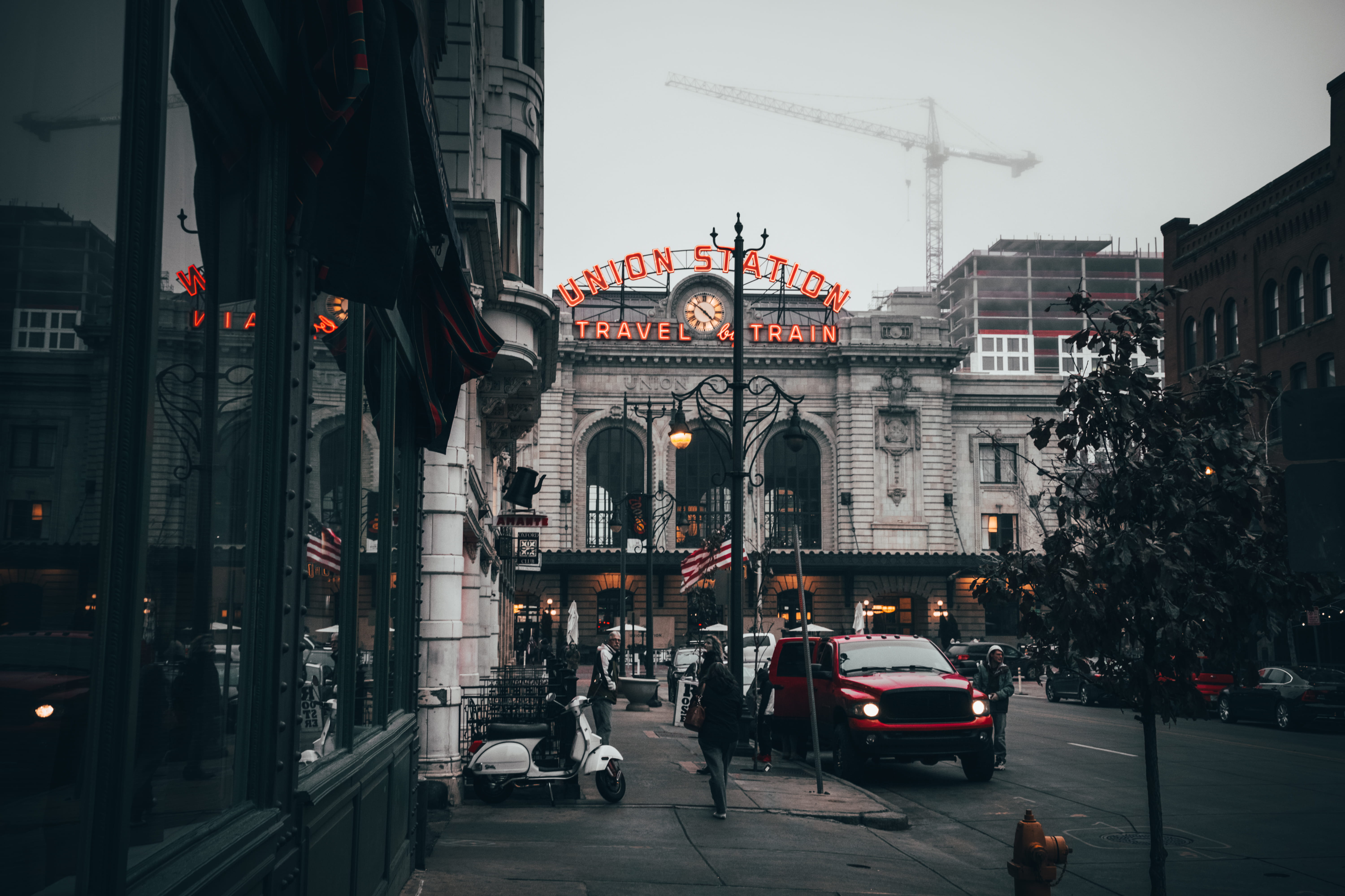 street scene, incidental people, suv, nature, walking, parked, travel, transportation, station, union station, city life, red, built structure, car, street, HD Wallpaper