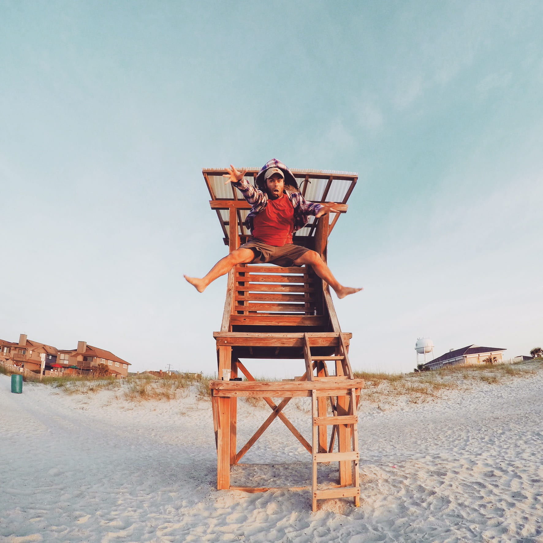 jump, hut, seat, soil, station, full length, t, built structure, wooden, sand, man, lifestyles, front view, beach, clear sky, nature, sky, sitting, chair, Phone HD Wallpaper