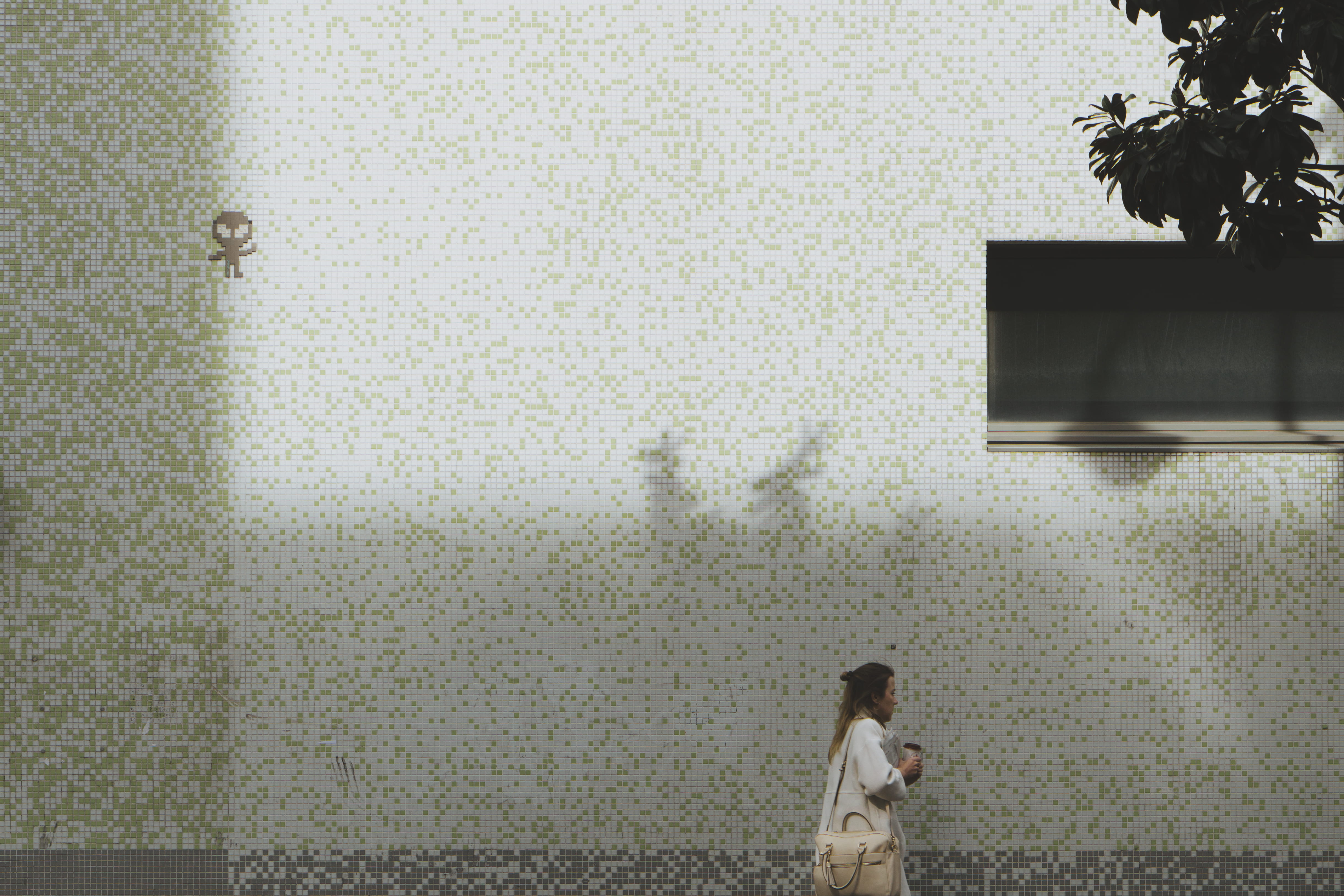 day, mosaic, walking, alien, long, casual clothing, nature, plant, one person, beside, wall - building feature, streetart, young women, young adult, daytime, HD Wallpaper