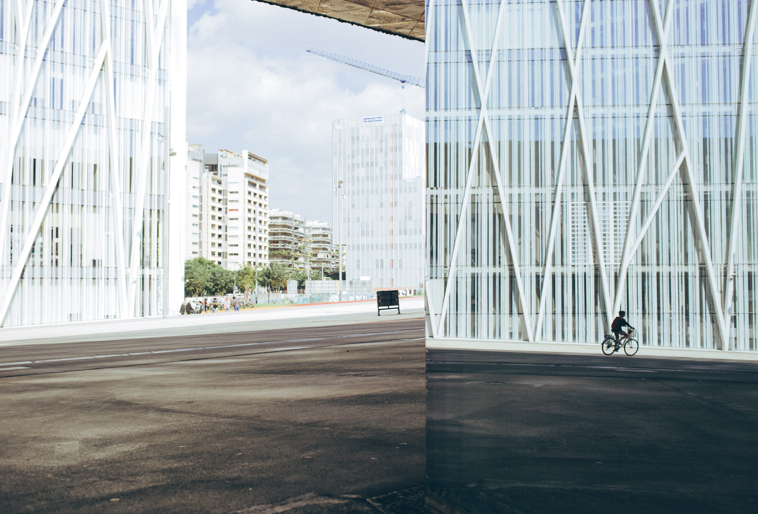 nature, biking, female, young, bicycle, bike, office building exterior, cycling, contemporary, city, district, outdoors, office, activity, building exterior, HD Wallpaper