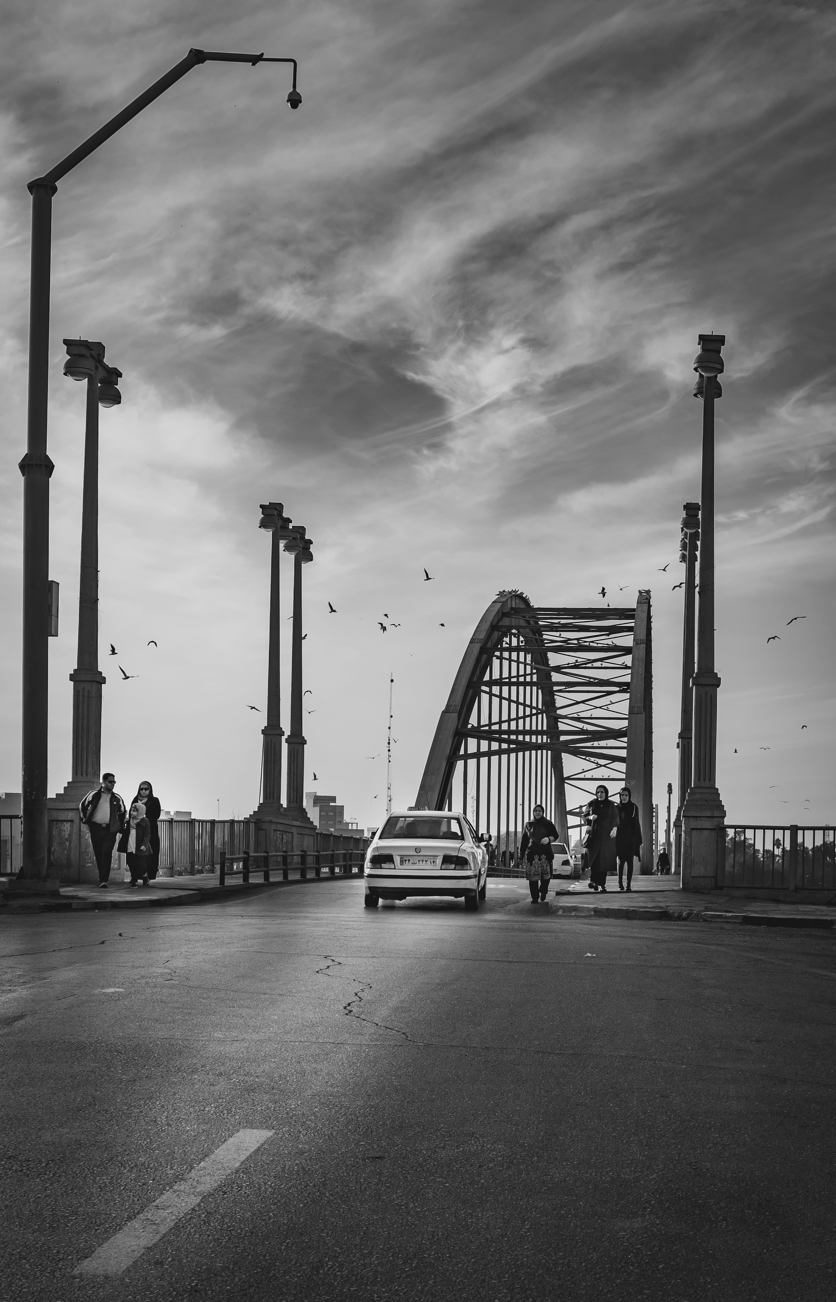 built structure, bridge - man made structure, land vehicle, asphalt, human, car, arch, cloud - sky, ahvaz, day, people, walking, city, 5K, pedestrian, Phone HD Wallpaper