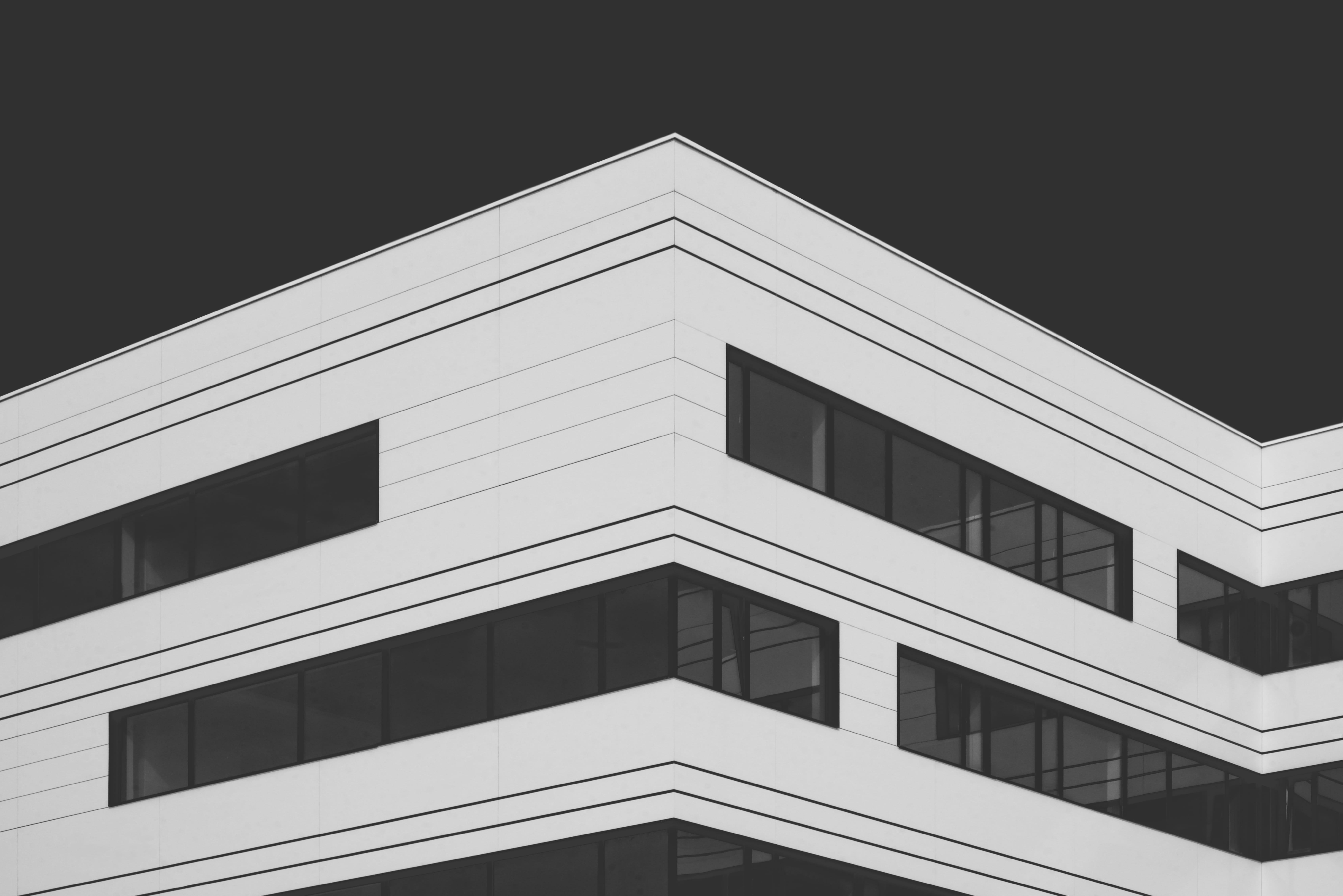 architecture, graphic, no people, white, dark, matte, day, corner, triangle shape, shape, office, outdoors, window, line, modern, bandw, built structure, HD Wallpaper