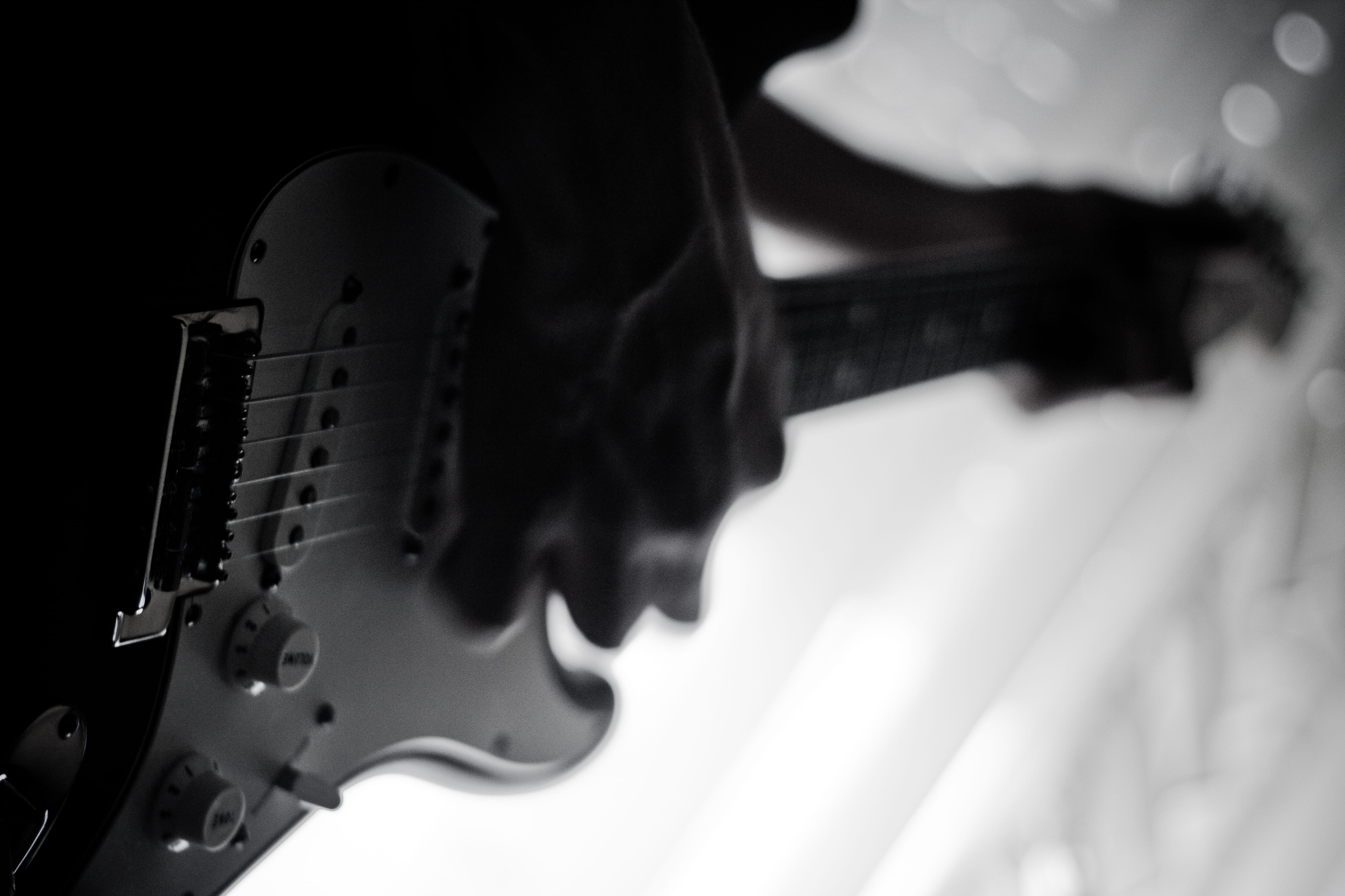 guitar, still life, white background, close-up, musical equipment, single object, bass guitar, man, instrument, guitar player, concert, grayscale, no people, HD Wallpaper