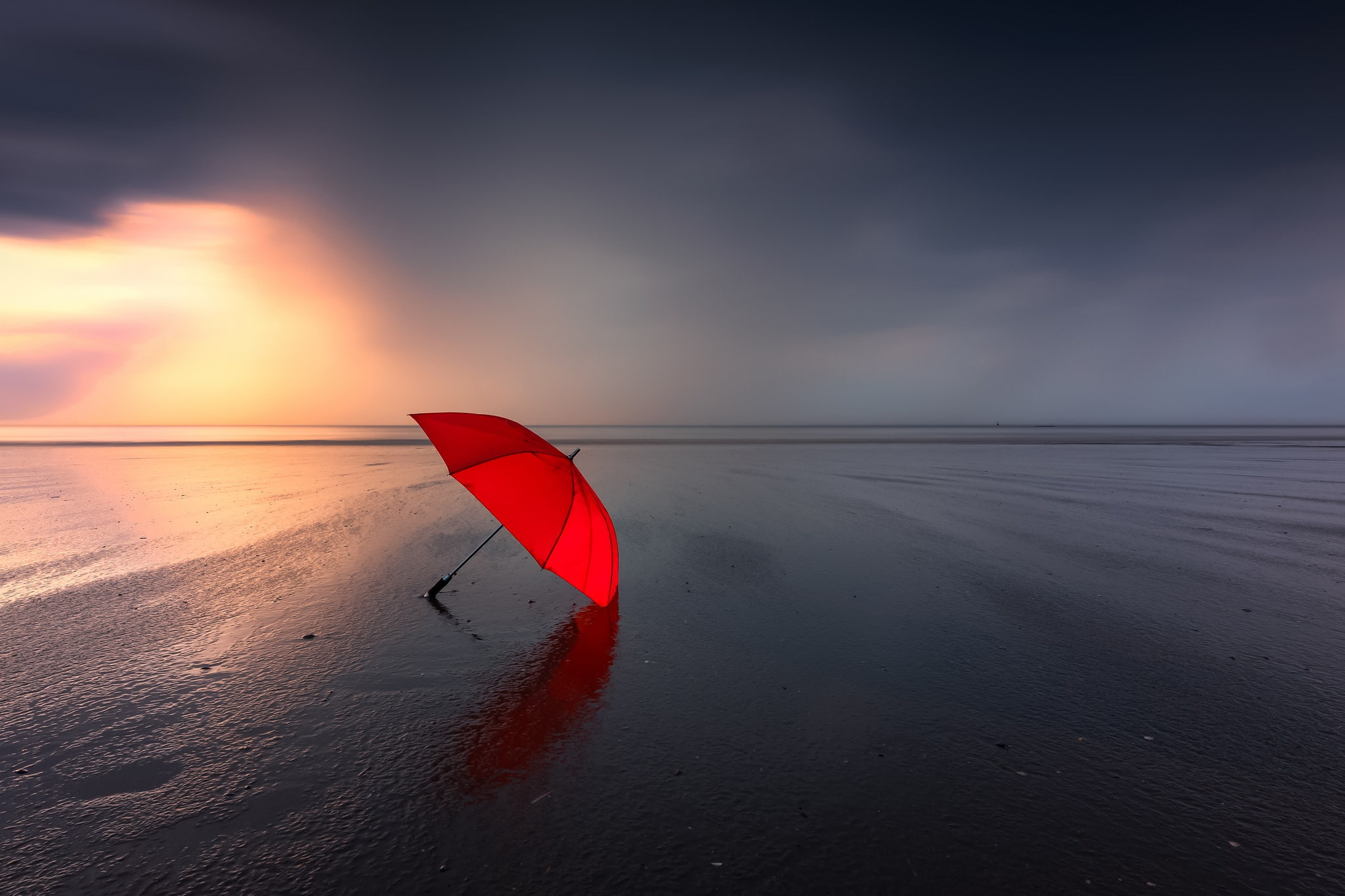 nature, sunset, land, beauty in nature, non-urban scene, scenics - nature, tranquility, cloud - sky, horizon over water, orange color, overcast, idyllic, HD Wallpaper
