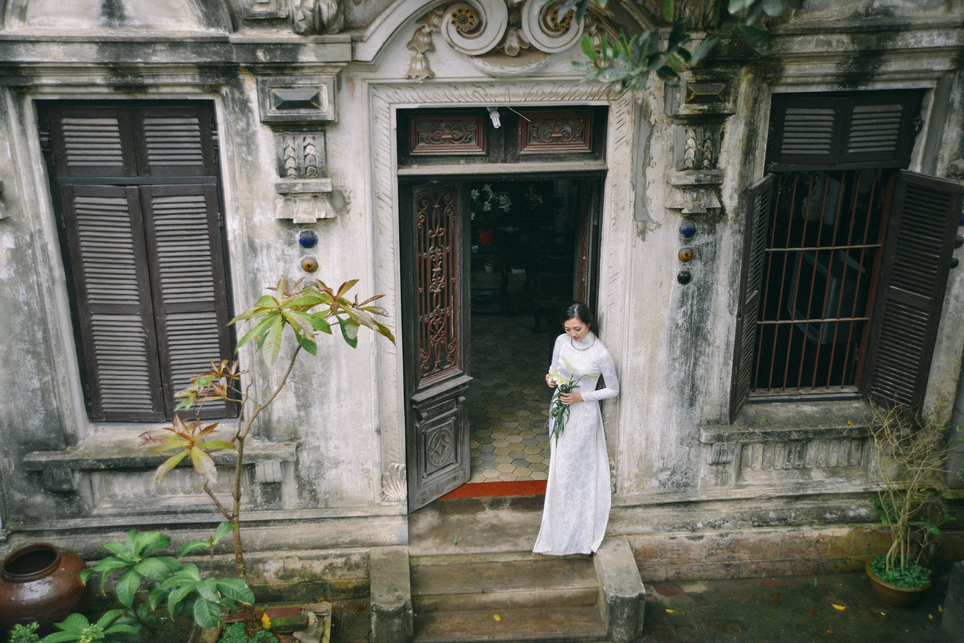 Ao Dai, Women, 1080P, Model, Girl, Asian, House, Vietnamese, Vietnam, Tropics, HD Wallpaper