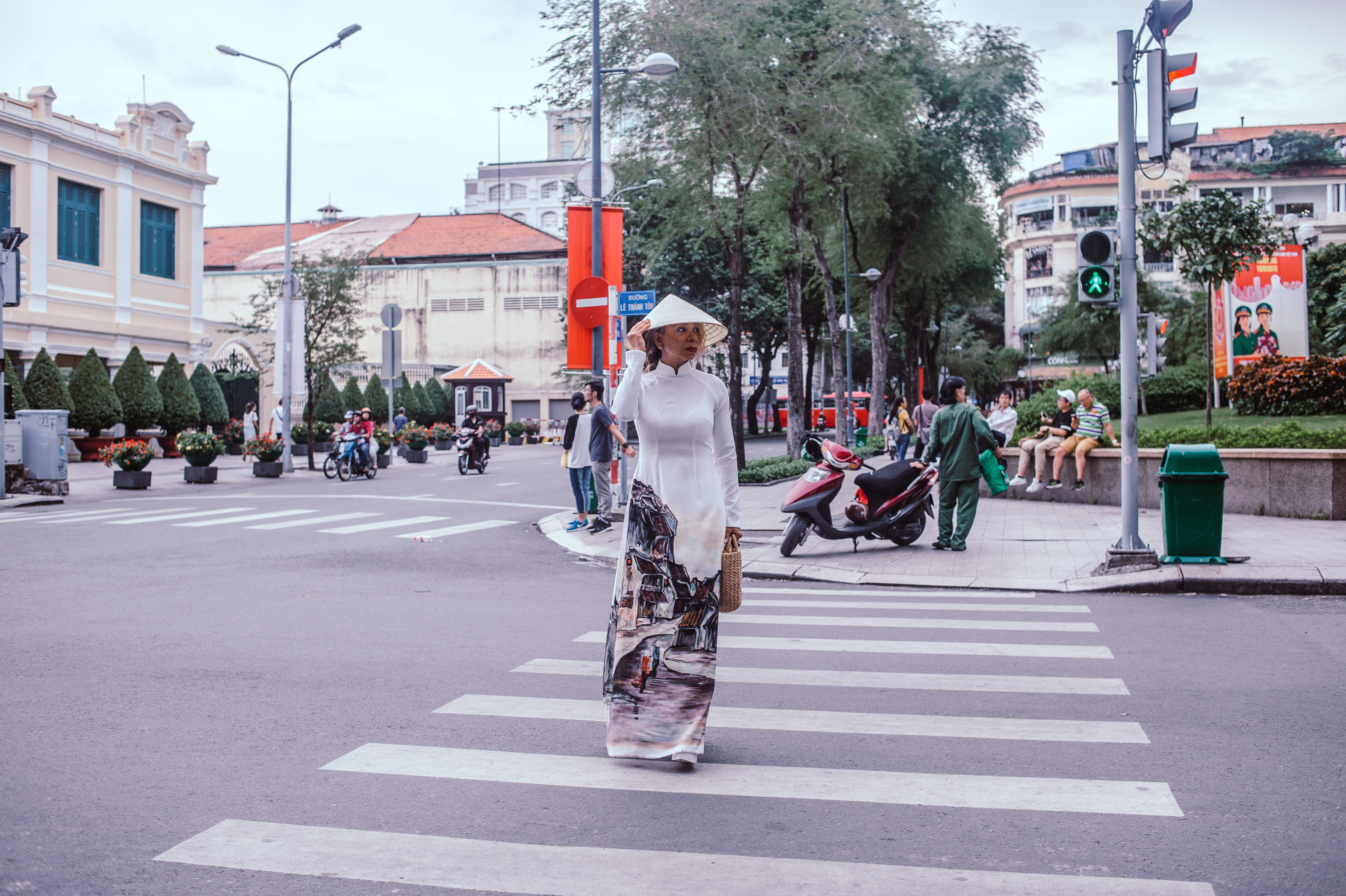 symbol, urban, 4K, woman, day, one person, pedestrian crossing, real people, city life, street, casual clothing, full length, architecture, sign, road marking, HD Wallpaper
