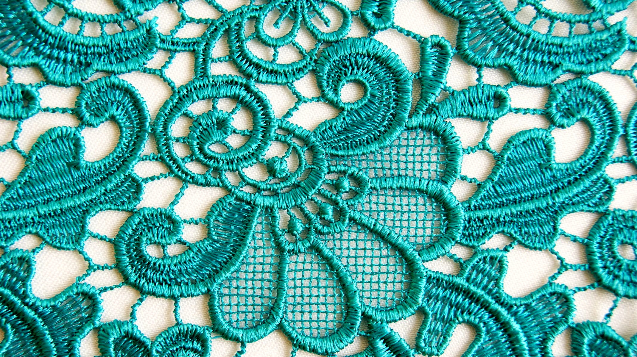 guipure, ornament, 1080P, floral motif, texture, pattern, silk thread, lace, Aqua, HD Wallpaper