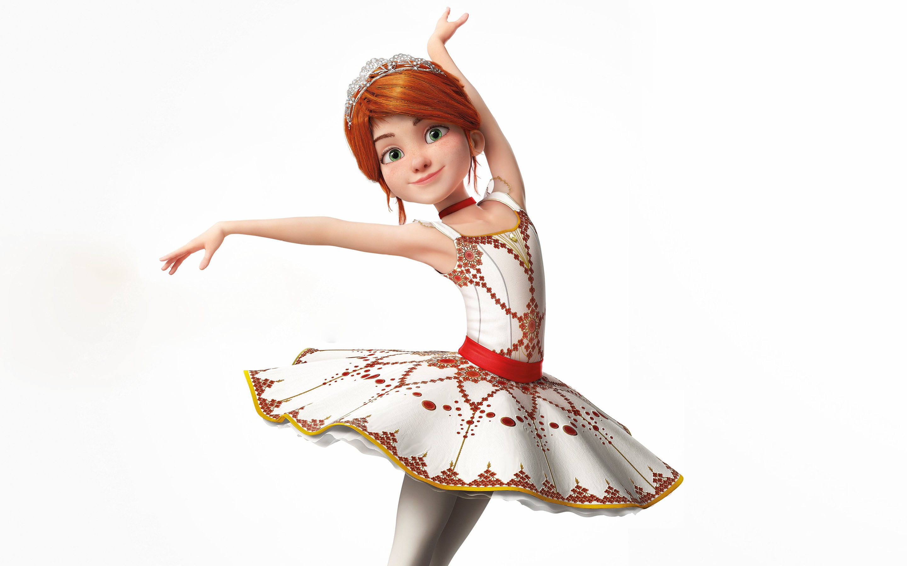 Felicie Milliner, pose, dance, red, white background, hairstyle, Ballerina, cartoon, 2K, dress, girl, HD Wallpaper