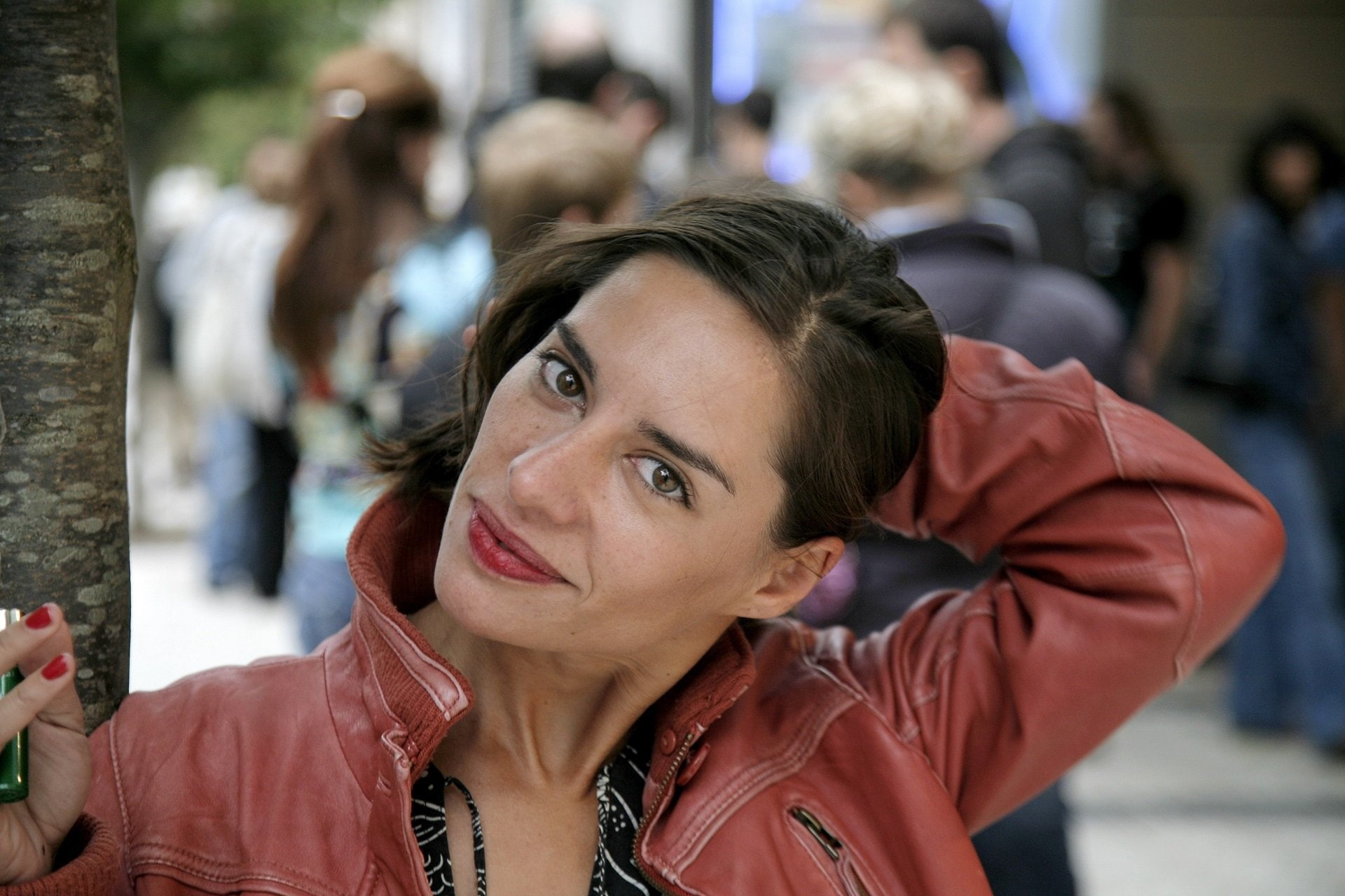 Spanish, Girl, Woman, Leather Jacket, Actress, Actresses, 1080P, Brown Hair, Face, Brown Eyes, Natalia Mateo, Celebrity, HD Wallpaper
