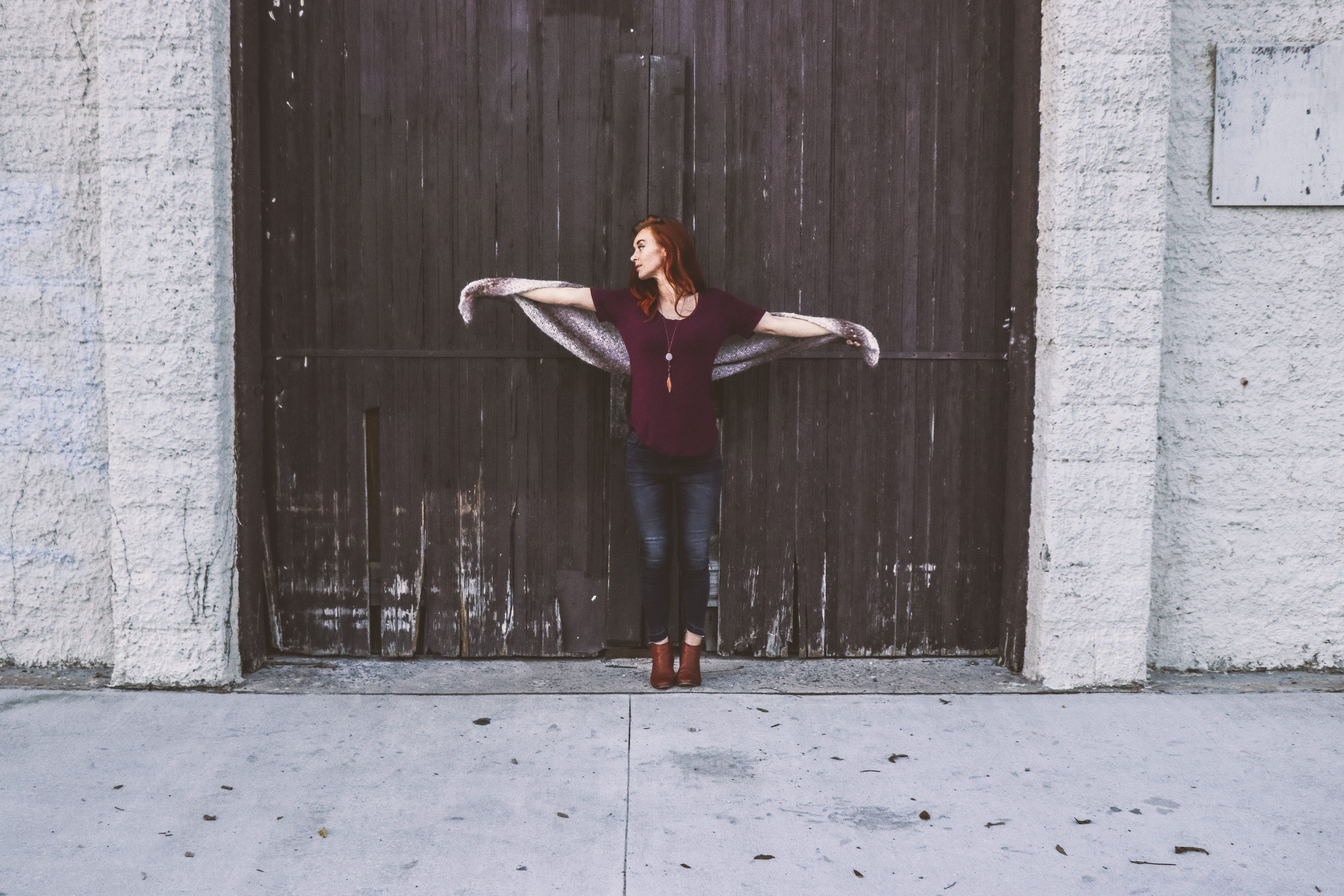 wooden, mid-air, wood, lifestyle, daylight, person, outfit, brown, photoshoot, arms outstretched, boots, blue jeans, front view, jeans, model, limb, day, HD Wallpaper