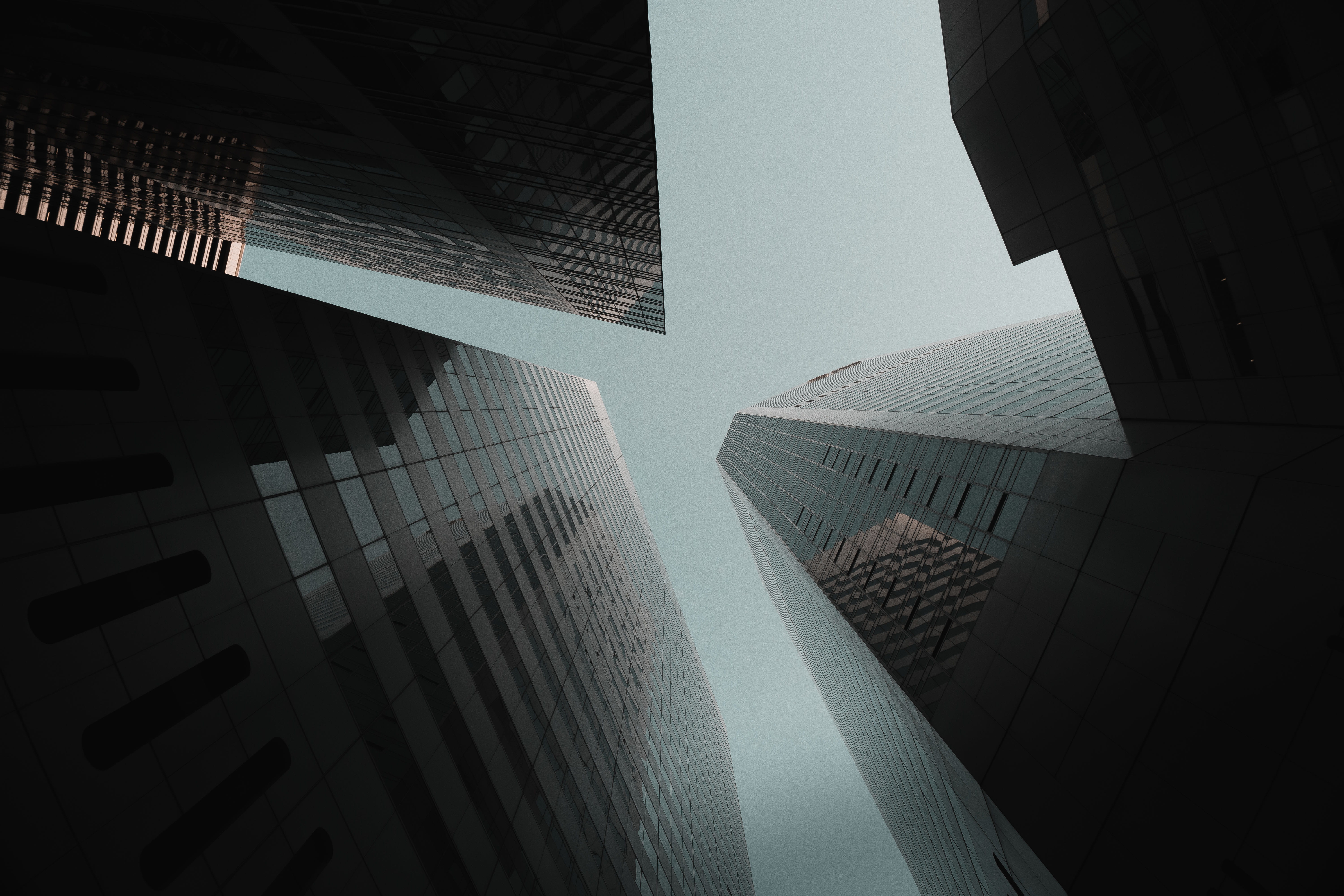 daytime, office, ally, high, tall - high, light, reflection, financial district, buildings, office block, lowlight, low, glass - material, business, height, HD Wallpaper