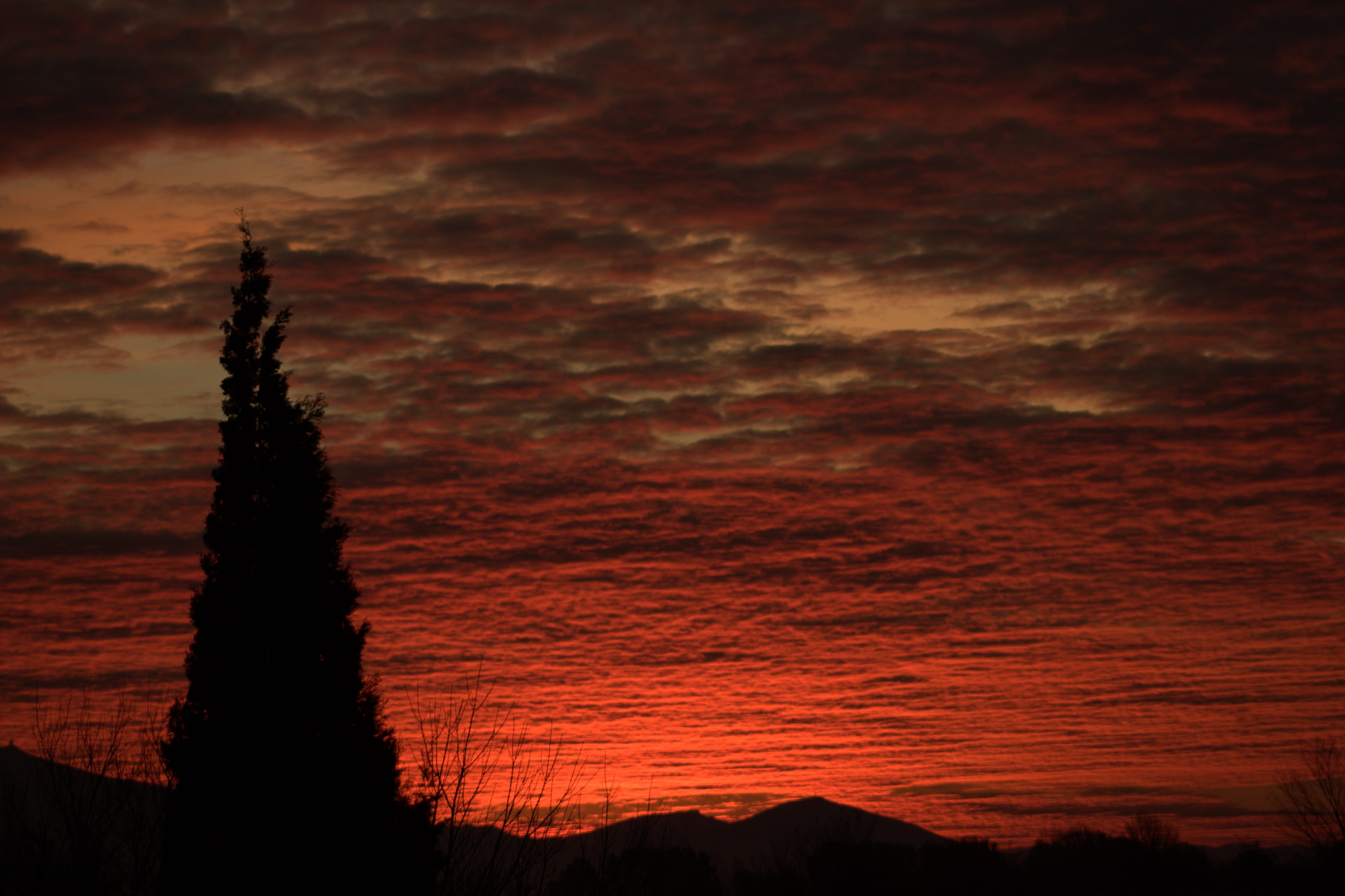orange color, non-urban scene, romantic sky, beauty in nature, mountain, cloud - sky, plant, silhouette, photography, outdoors, eos1300d, environment, thessaloniki, HD Wallpaper